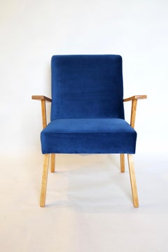 Vintage Armchair in Blue Velvet from 1970s