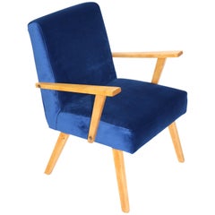 Vintage Armchair in Blue Velvet from 1970s
