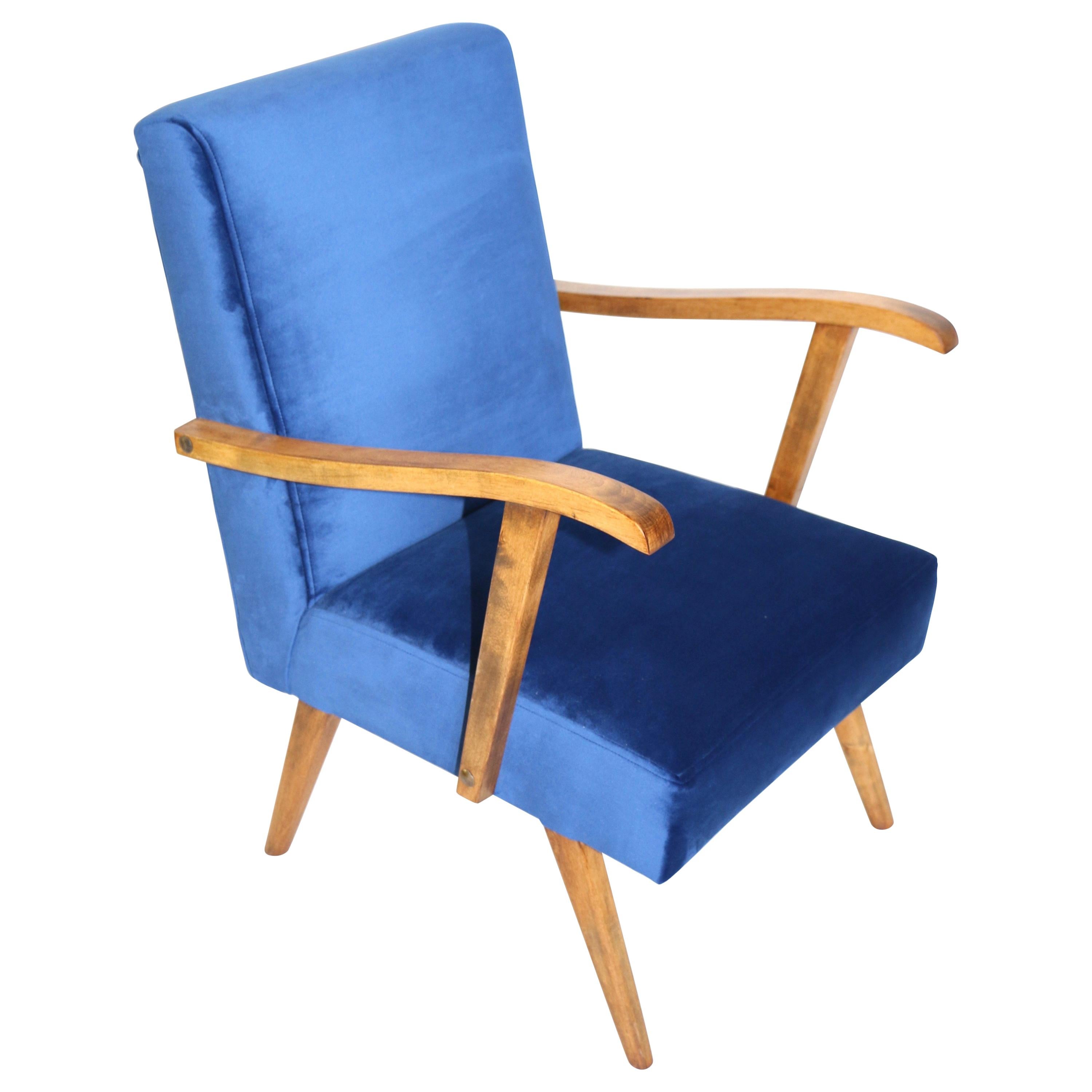 Vintage Armchair in Blue Velvet from 20 Century For Sale