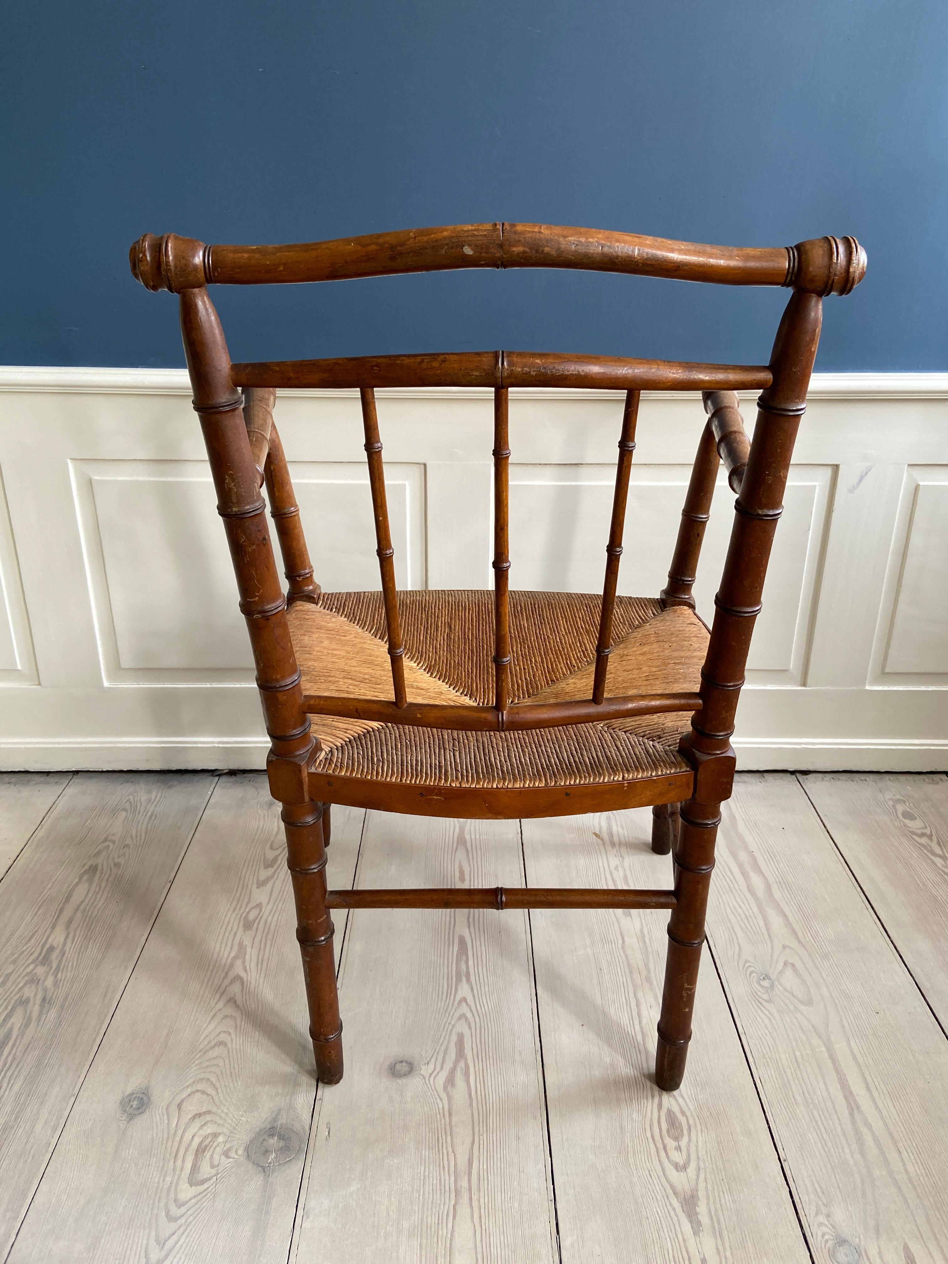 Vintage Armchair in Faux Bamboo and Wicker Seat, France, Early 20th Century For Sale 5