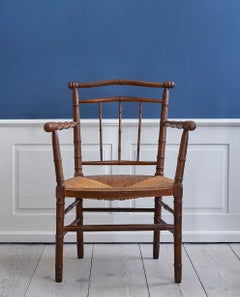 Vintage Armchair in Faux Bamboo and Wicker Seat, France, Early 20th Century