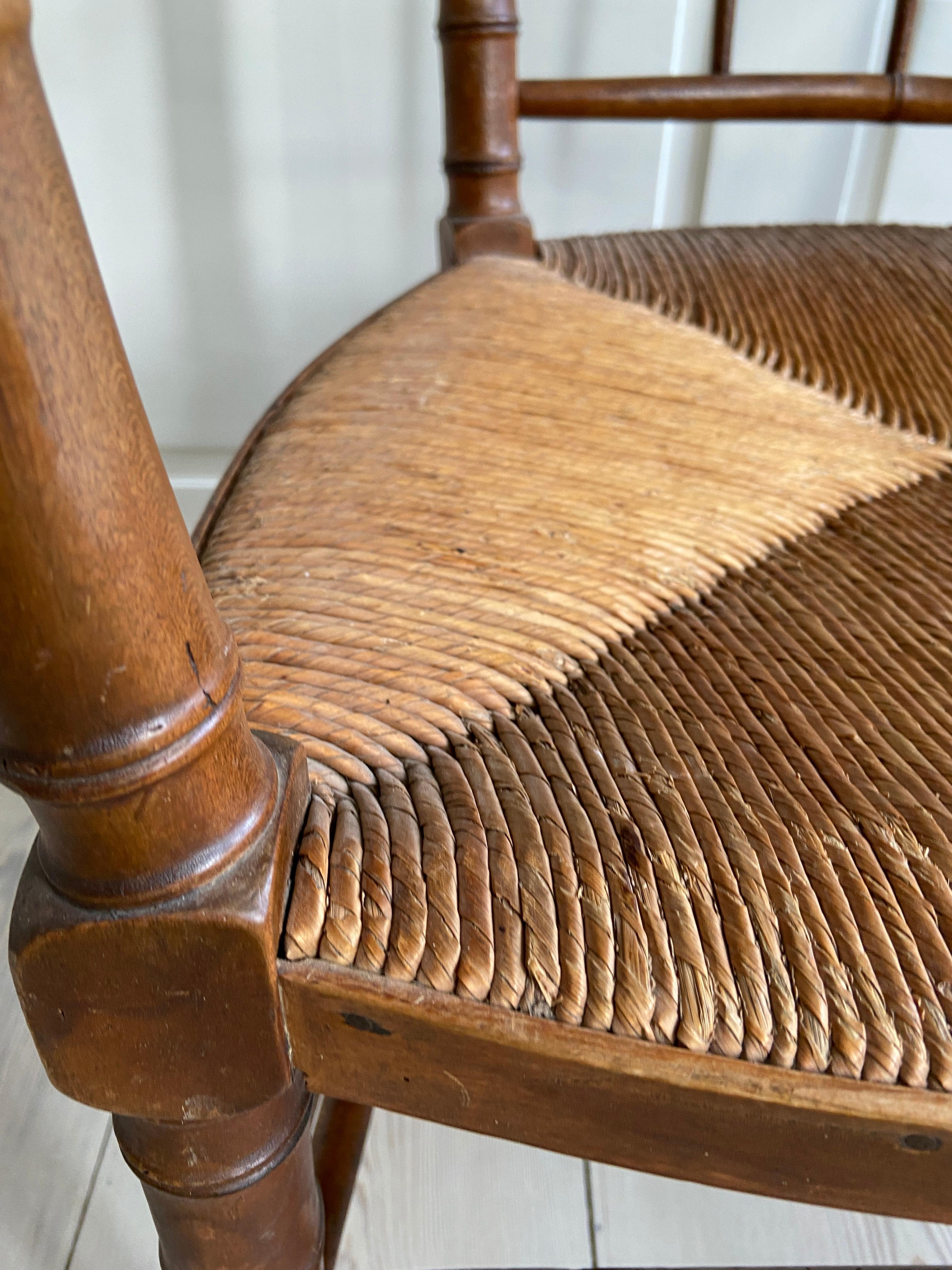 Vintage Armchair in Faux Bamboo and Wicker Seat, France, Early 20th Century In Good Condition For Sale In Copenhagen K, DK