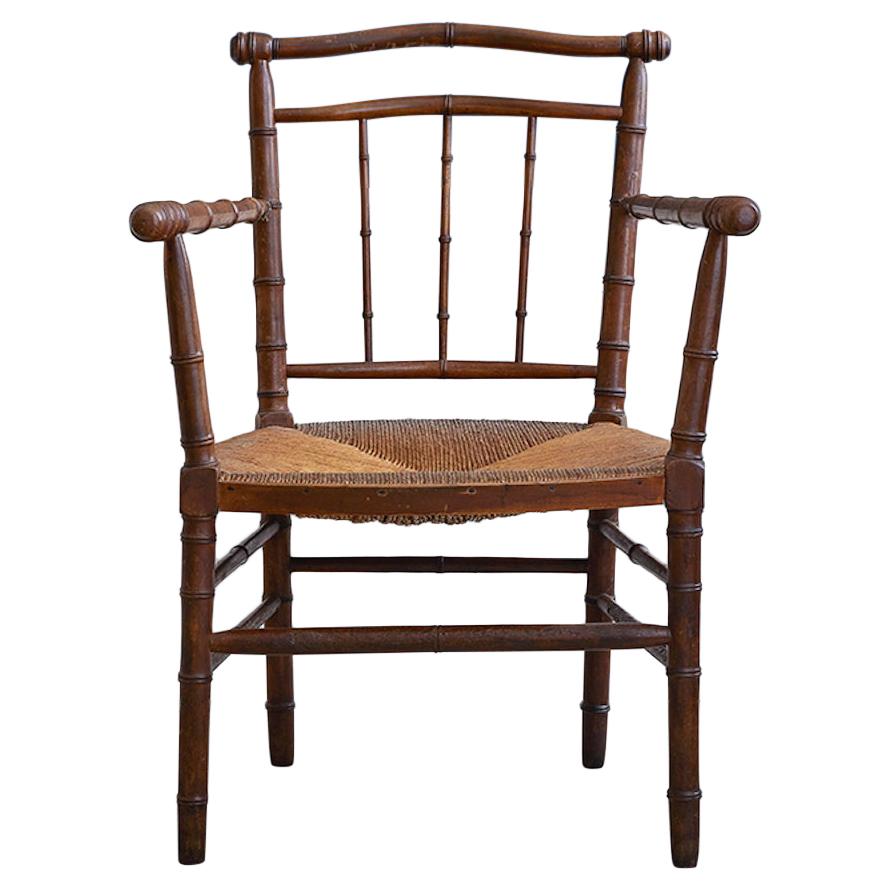 Vintage Armchair in Faux Bamboo and Wicker Seat, France, Early 20th Century