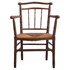 Vintage Armchair in Faux Bamboo and Wicker Seat, France, Early 20th Century