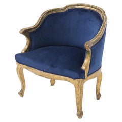 Vintage Armchair in Gilt Wood and Blue Velvet