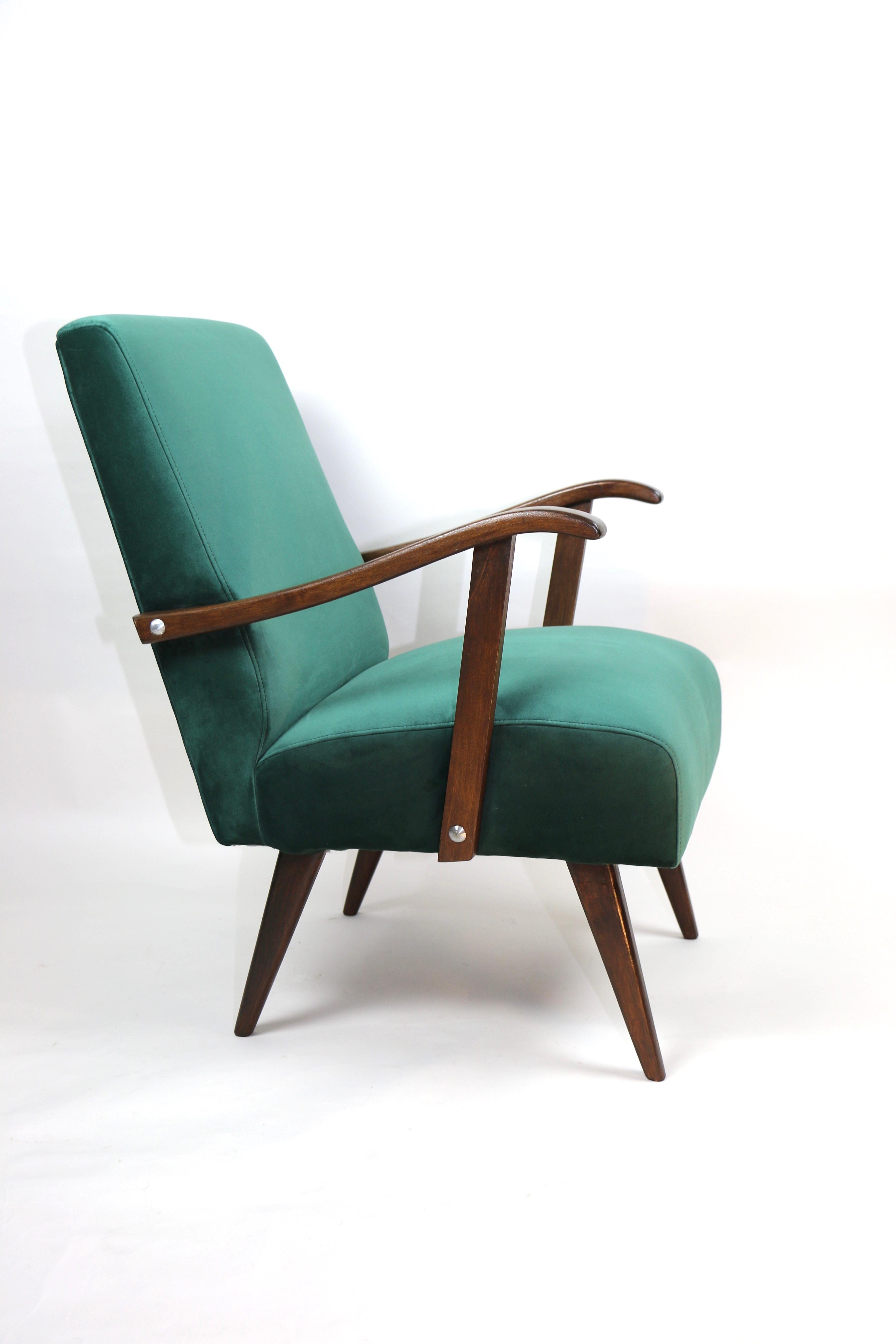 Woodwork Vintage Armchair in Green Velvet from 1970s For Sale