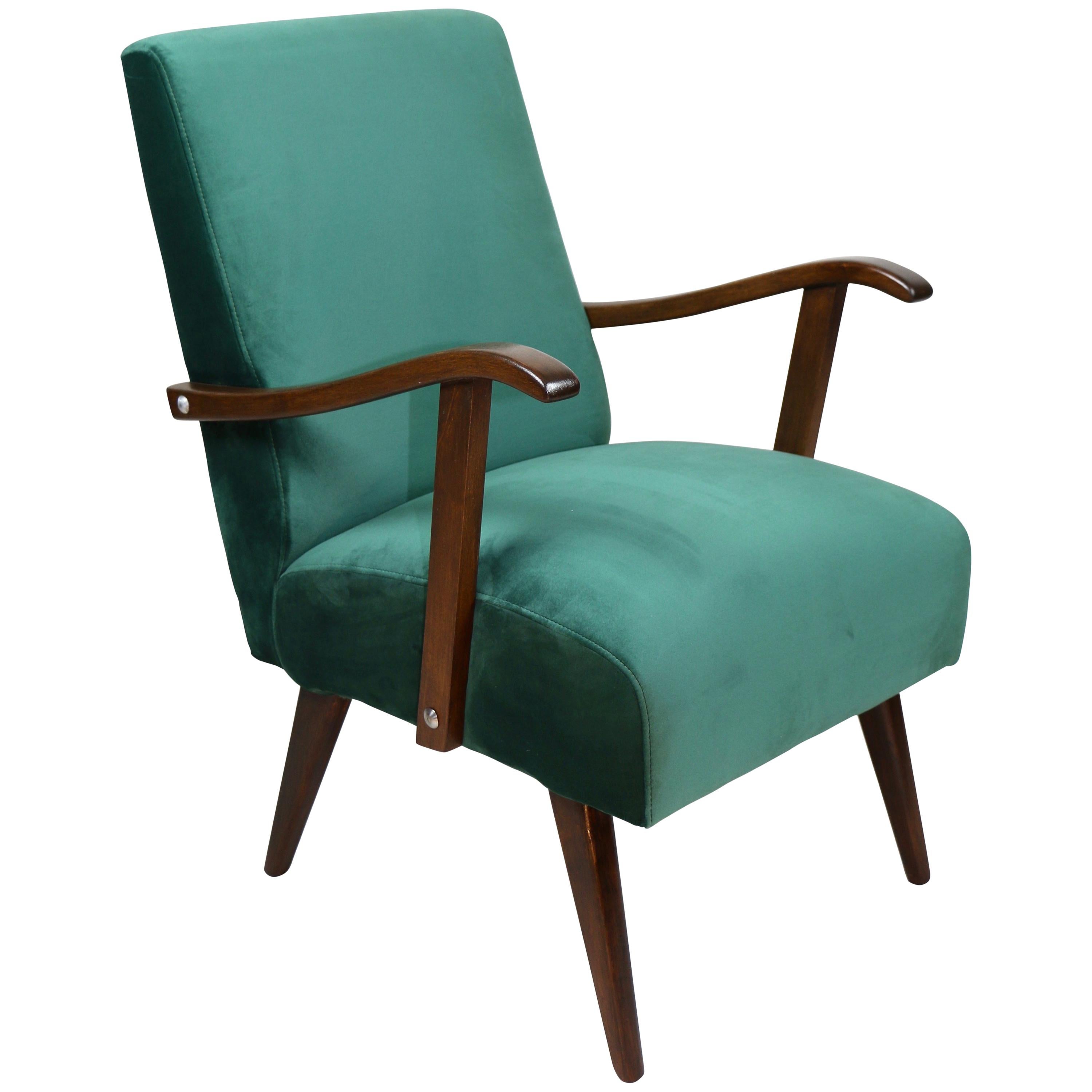 Vintage Armchair in Green Velvet from 1970s For Sale