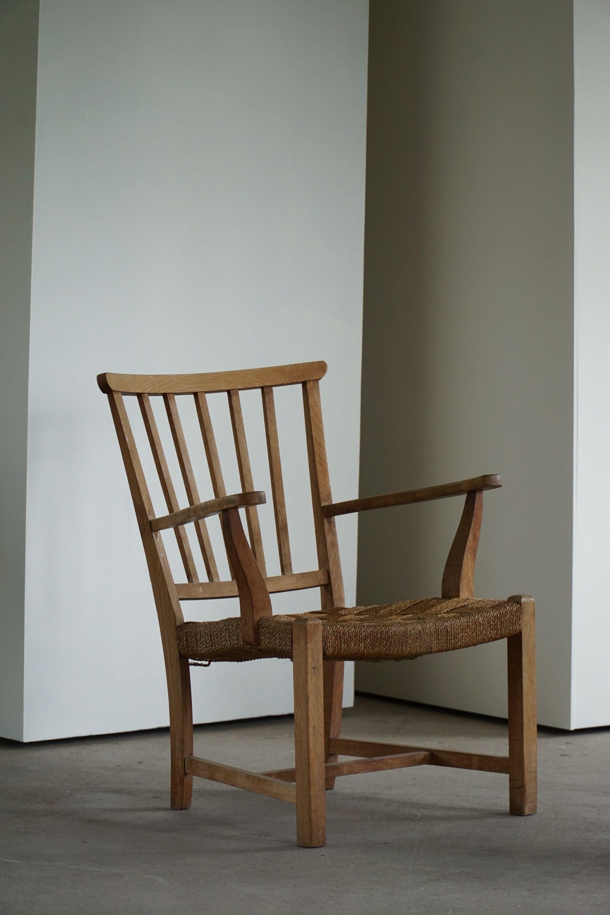 Vintage Armchair in Oak & Seagrass, Made by Danish Cabinetmaker, 1950s In Good Condition In Odense, DK