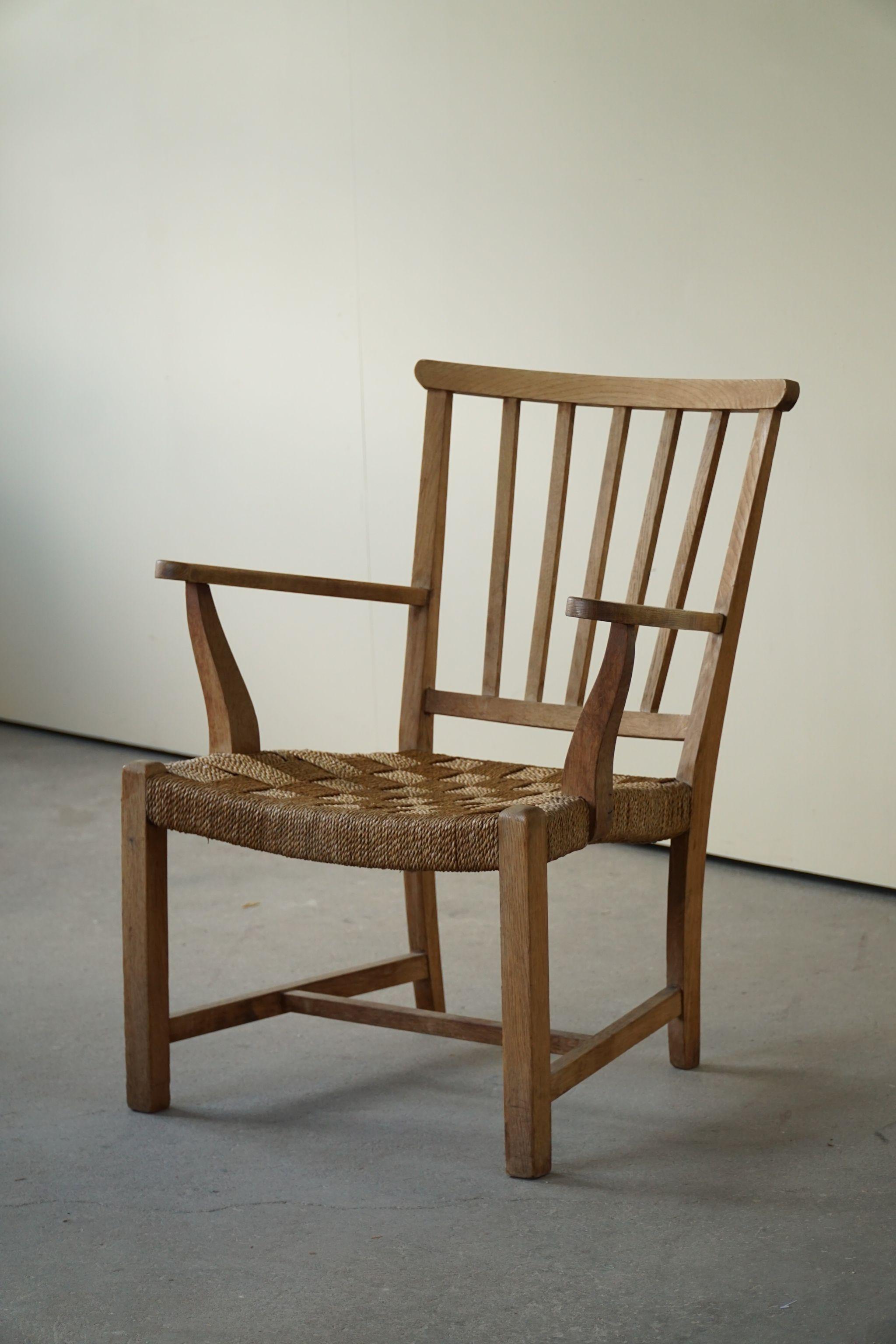 Vintage Armchair in Oak & Seagrass, Made by Danish Cabinetmaker, 1950s 5
