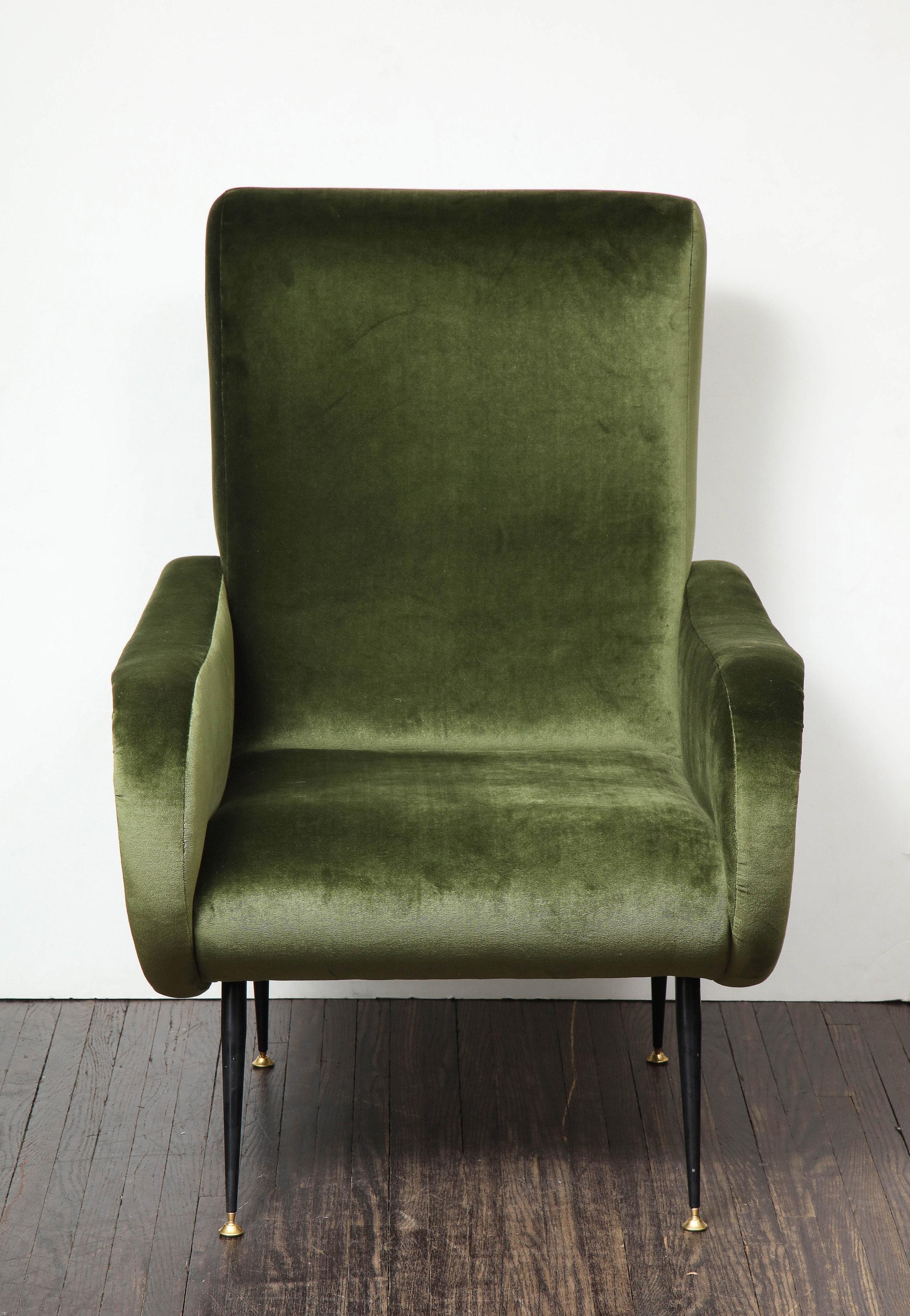 Mid-Century Modern Vintage Armchair in the Style of Marco Zanuso in Green Velvet