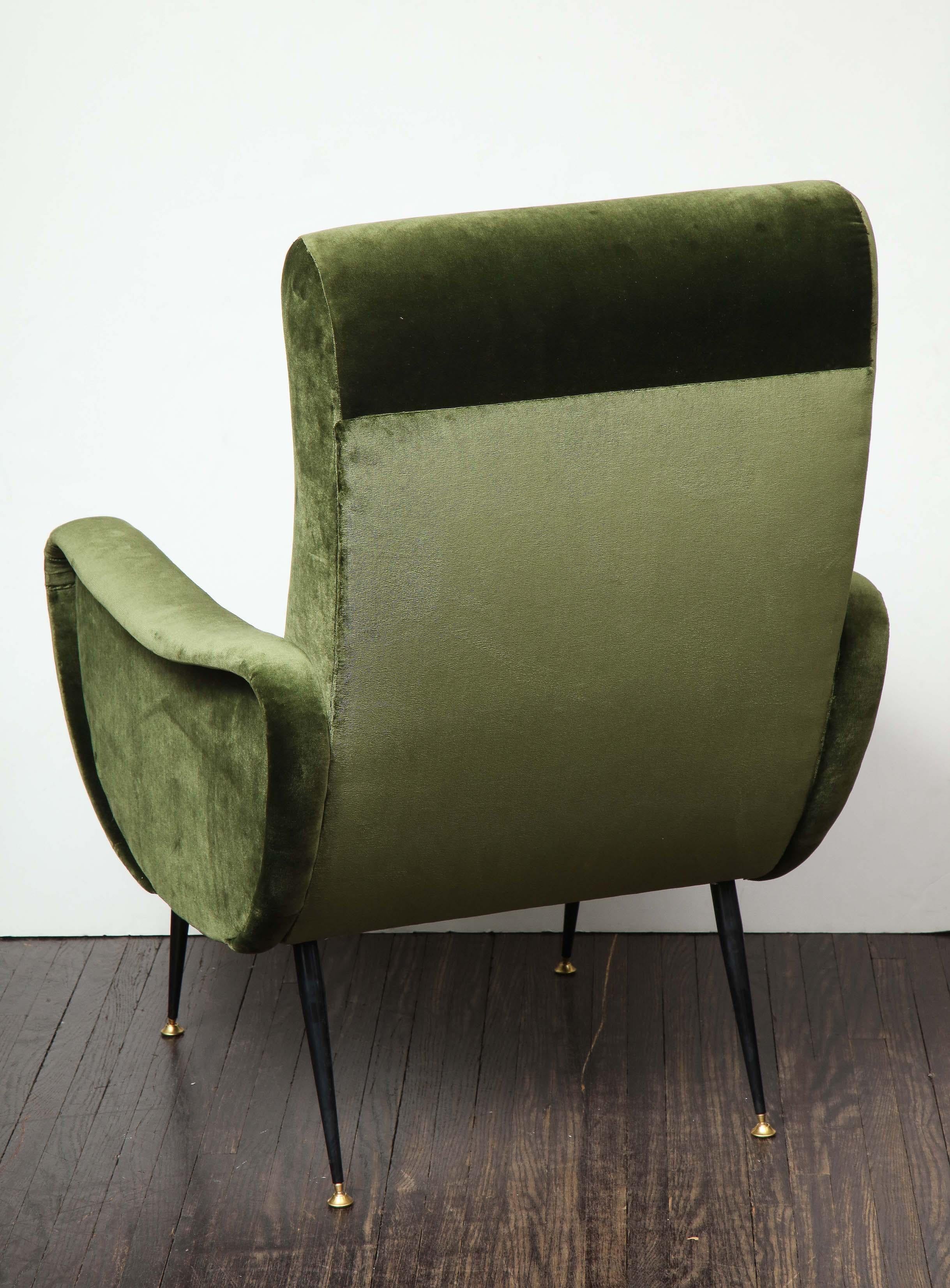 Mid-20th Century Vintage Armchair in the Style of Marco Zanuso in Green Velvet