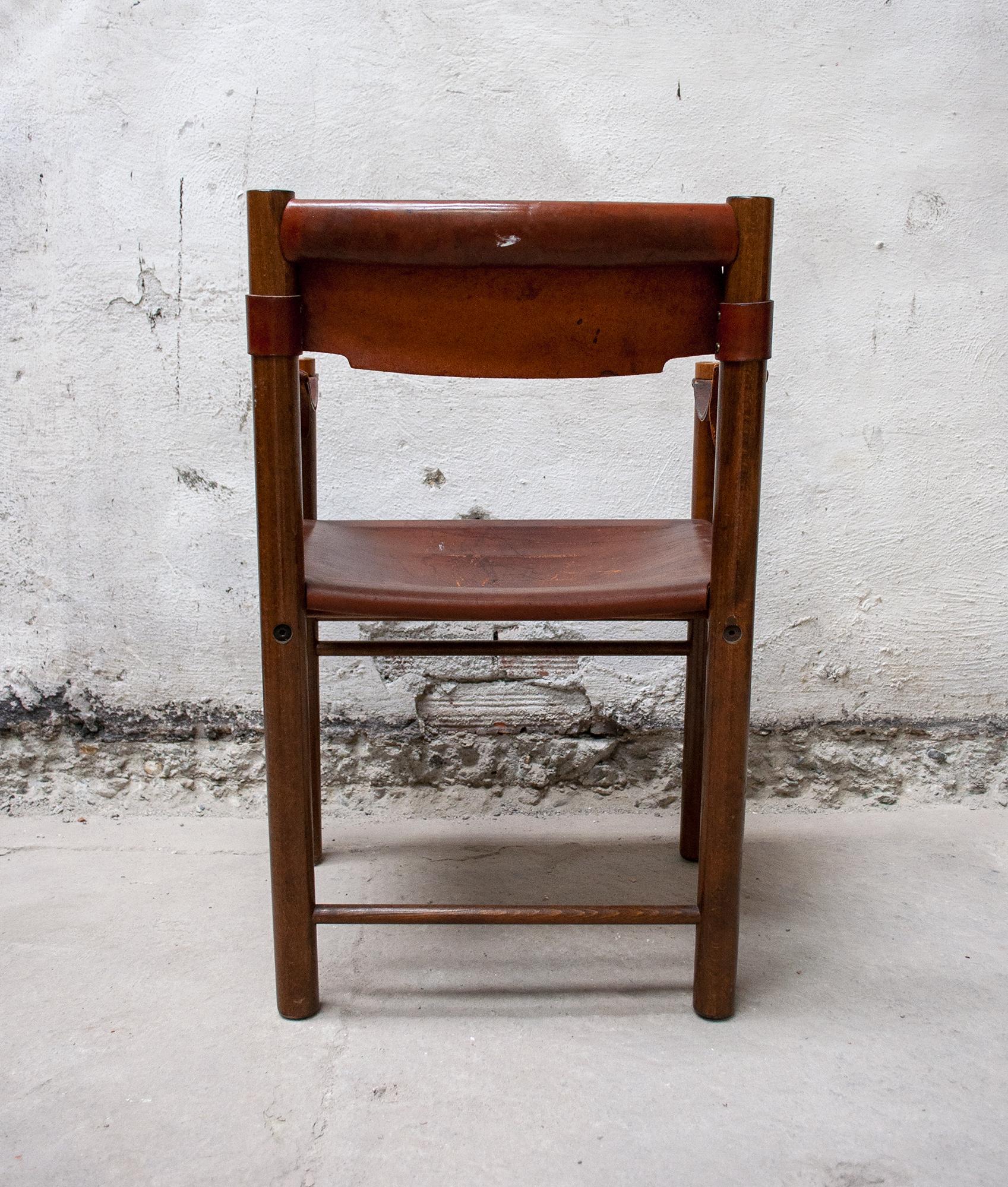 Mid-Century Modern Vintage Armchair in Wood and Leather by Ibisco Chair, Italy, 1960s For Sale