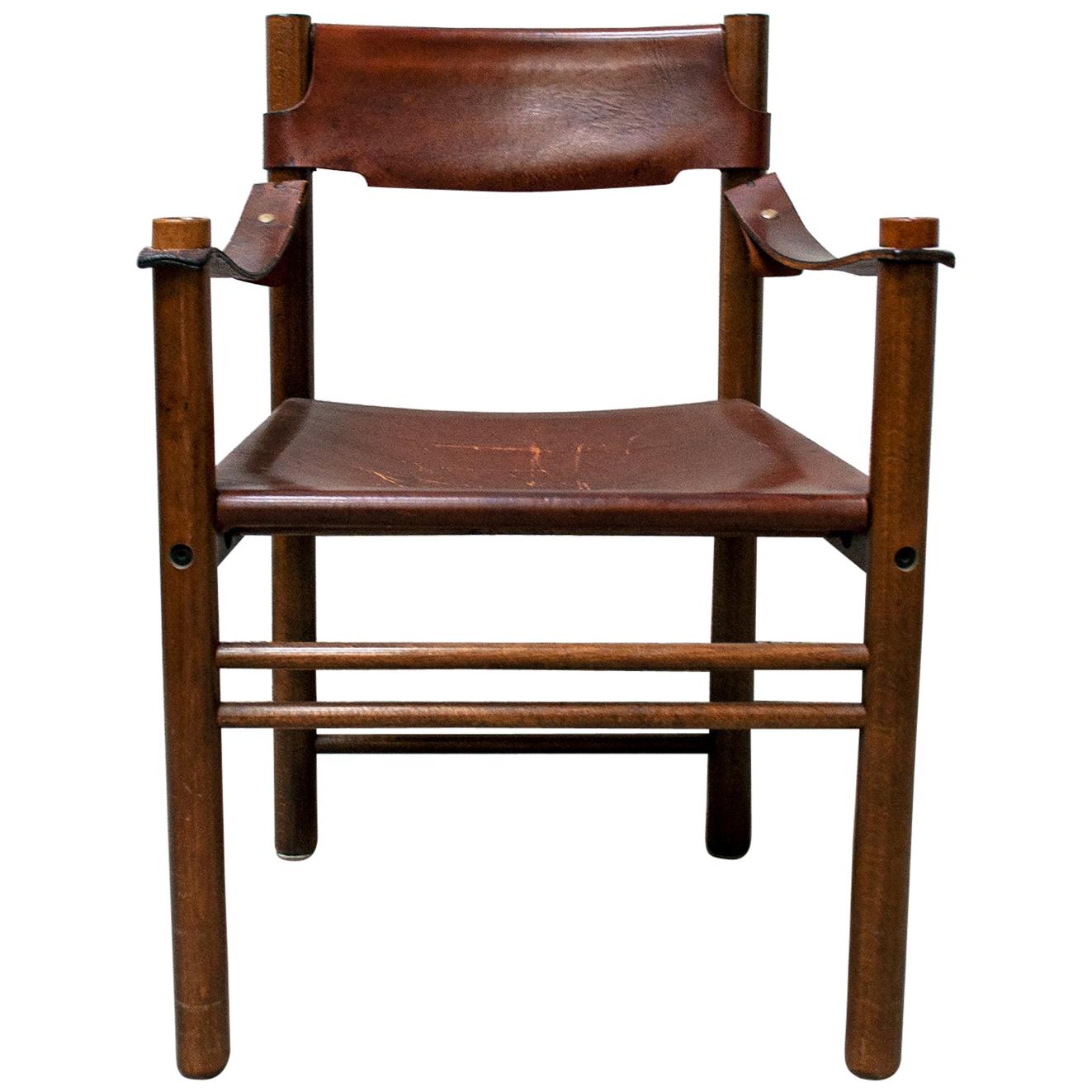Vintage Armchair in Wood and Leather by Ibisco Chair, Italy, 1960s For Sale