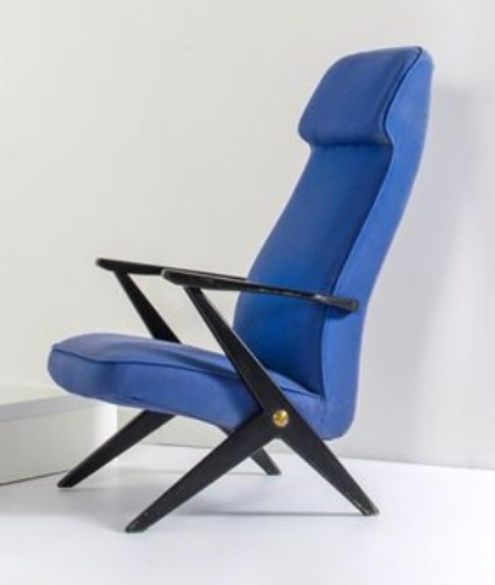 Blue Armchair is an original decorative object realized in the 1950s by Italian Manufacture

Painted wood, fabric-coated padding.

This object is shipped from Italy. Under existing legislation, any object in Italy created over 70 years ago by an