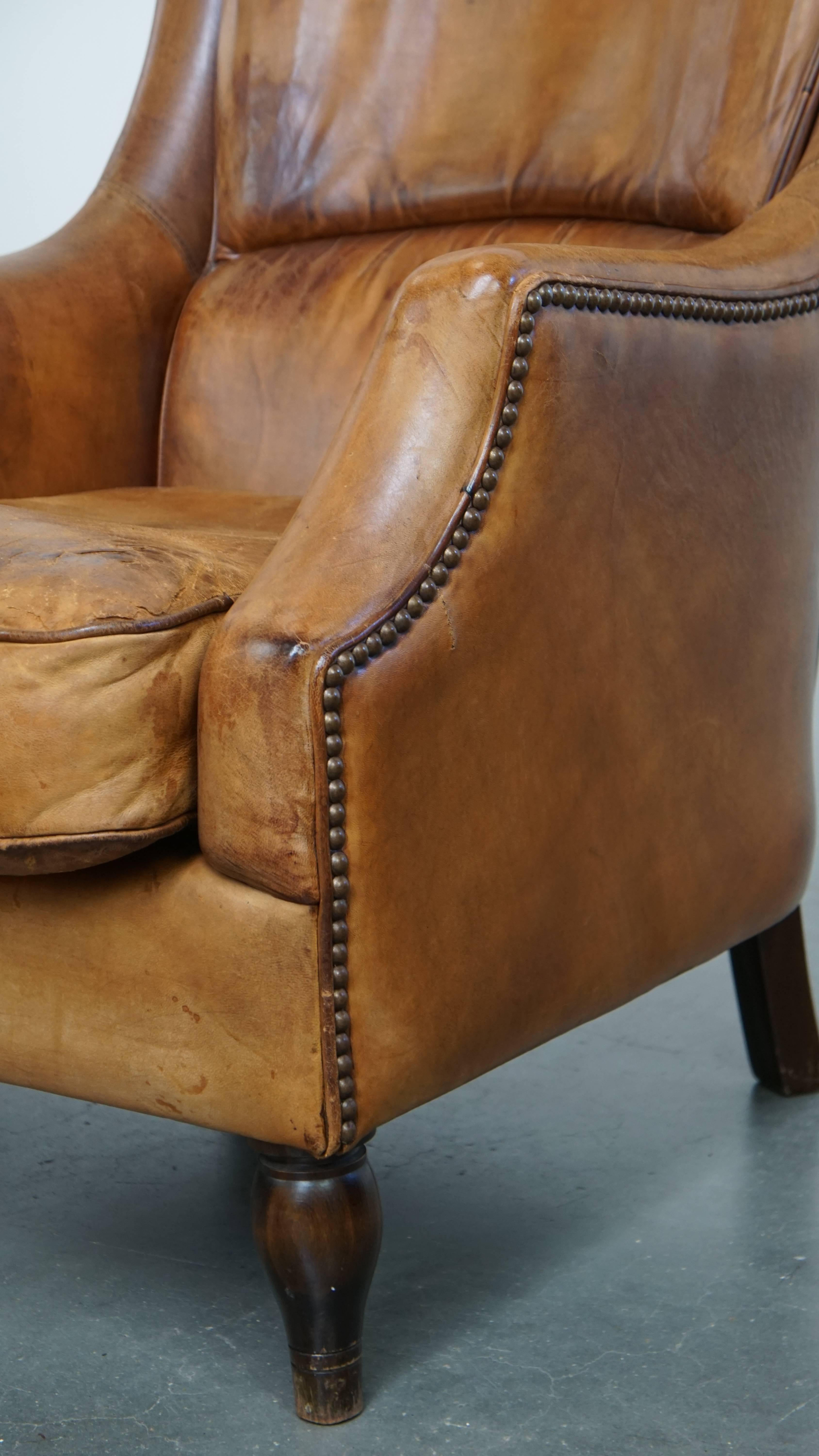 Fauteuil vintage en cuir de mouton en vente 3