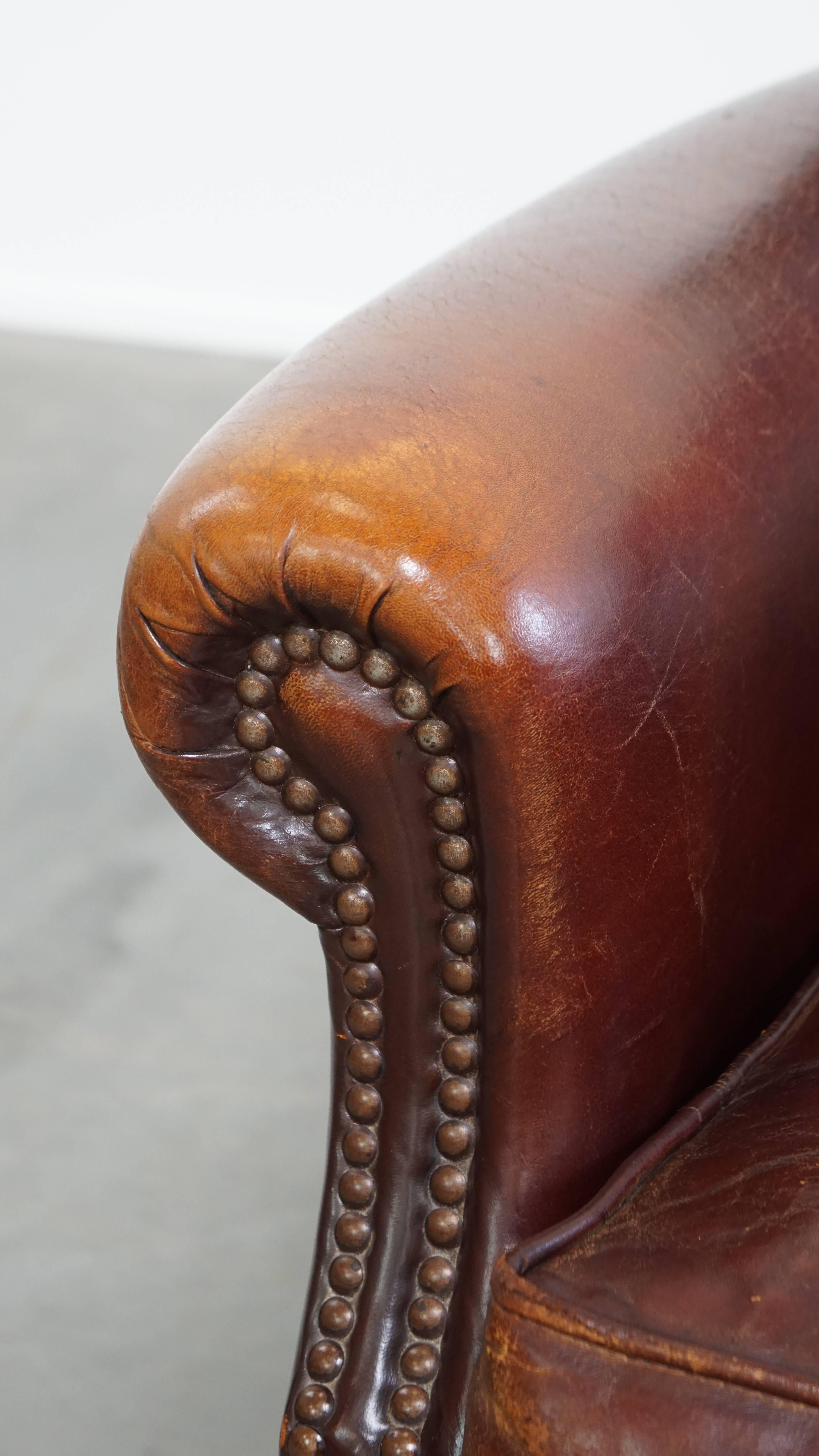 Fauteuil vintage en cuir de mouton en vente 3
