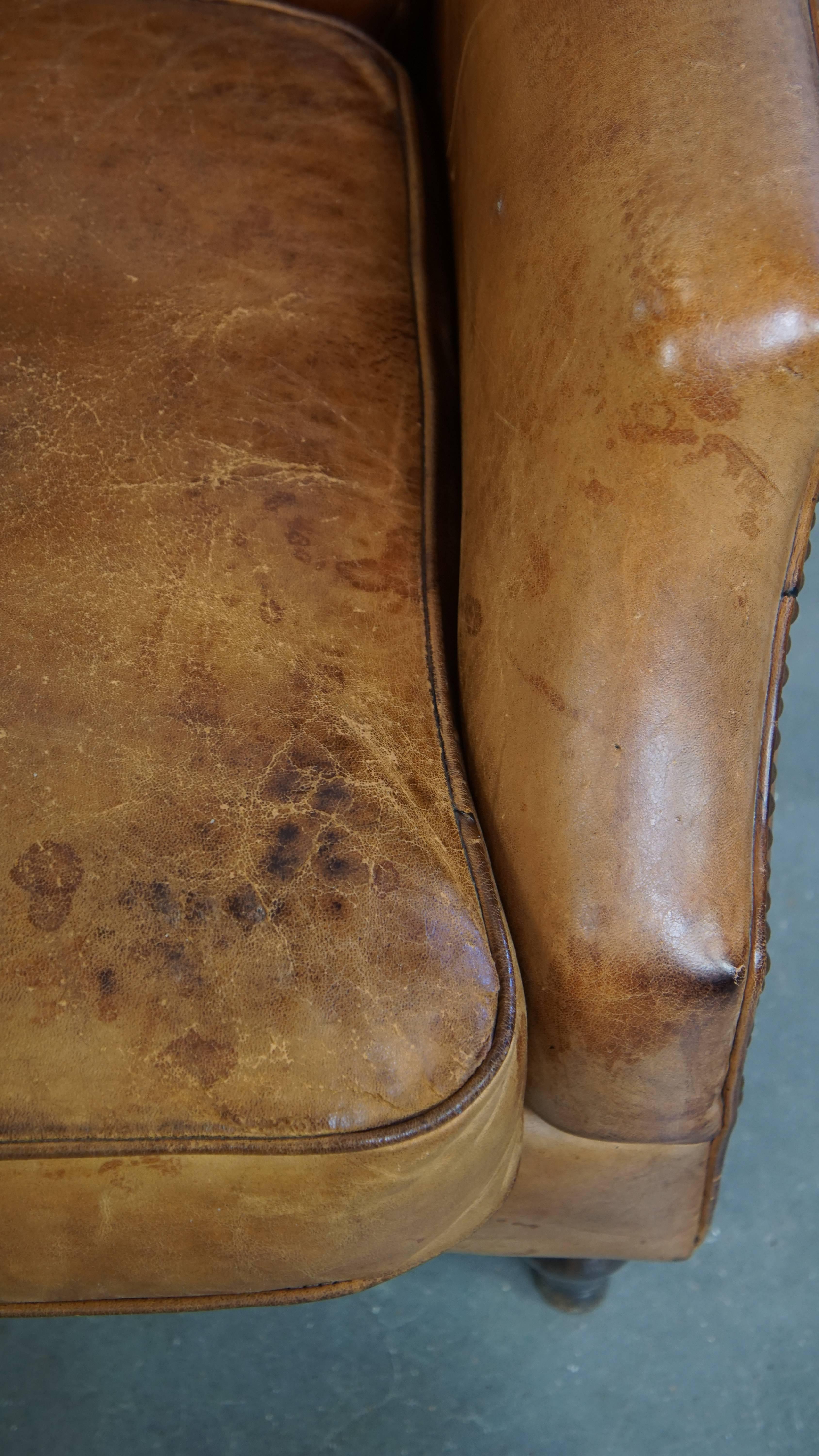 Fauteuil vintage en cuir de mouton en vente 5