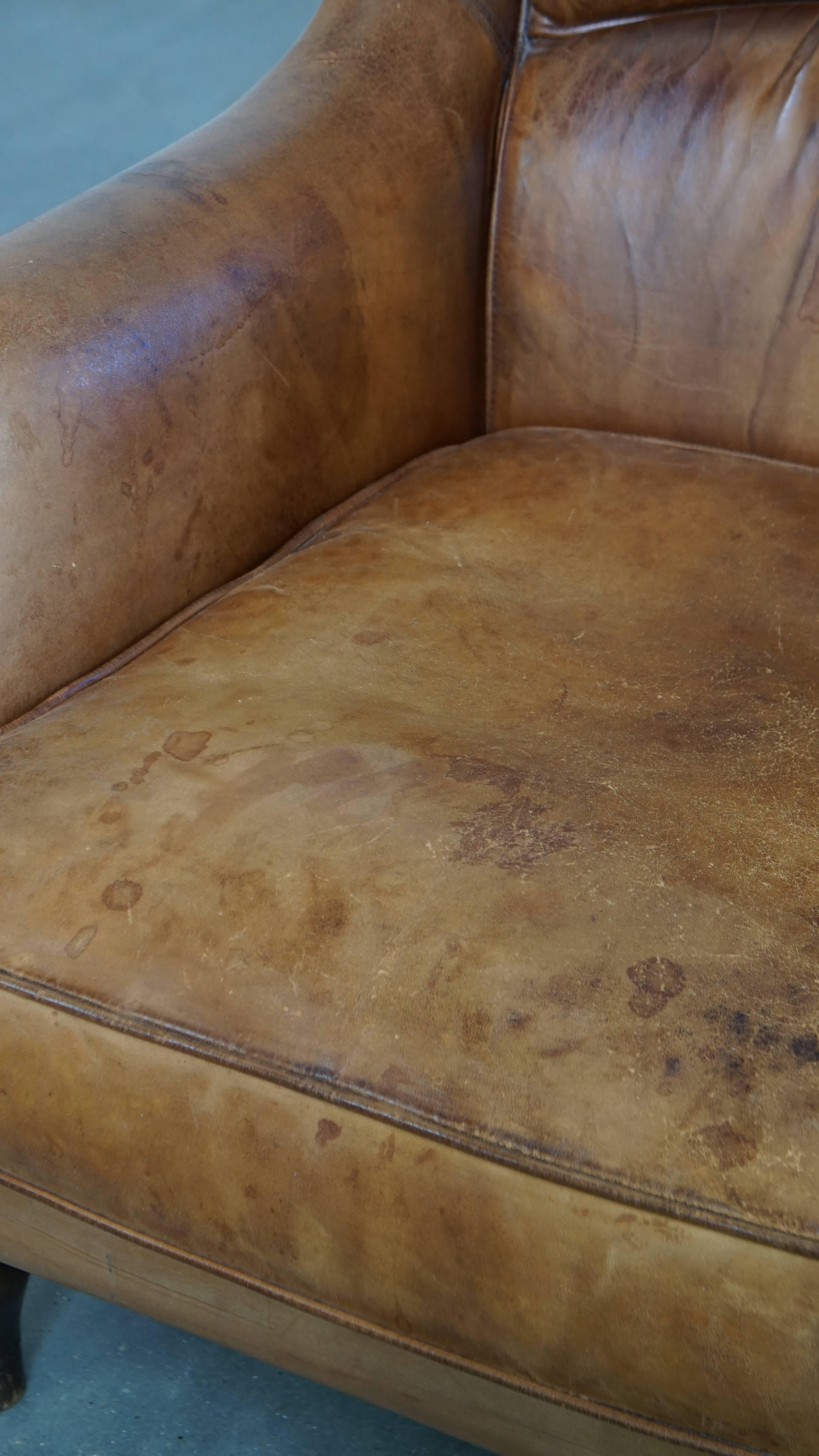 Fauteuil vintage en cuir de mouton en vente 6