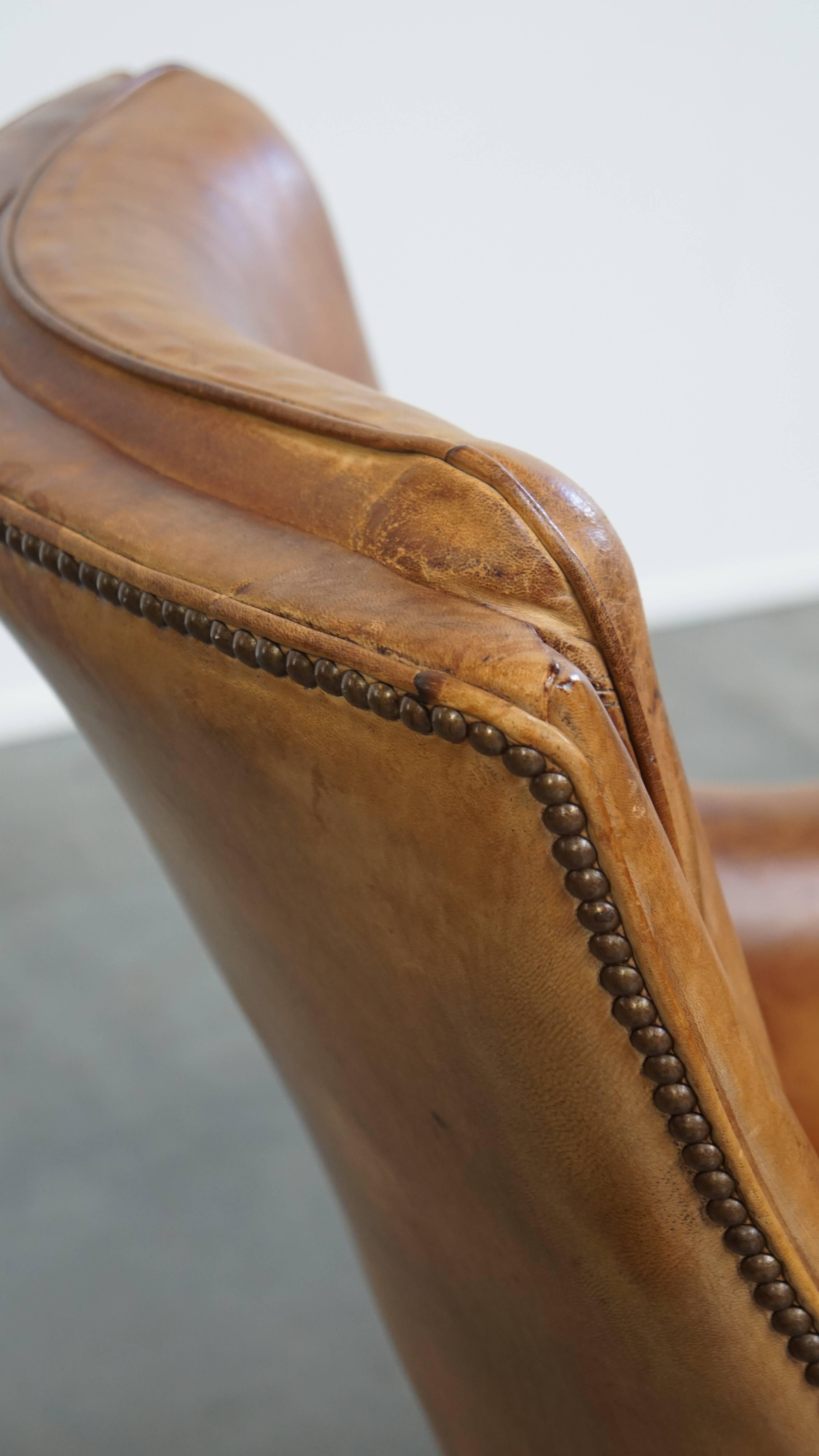 Fauteuil vintage en cuir de mouton en vente 9