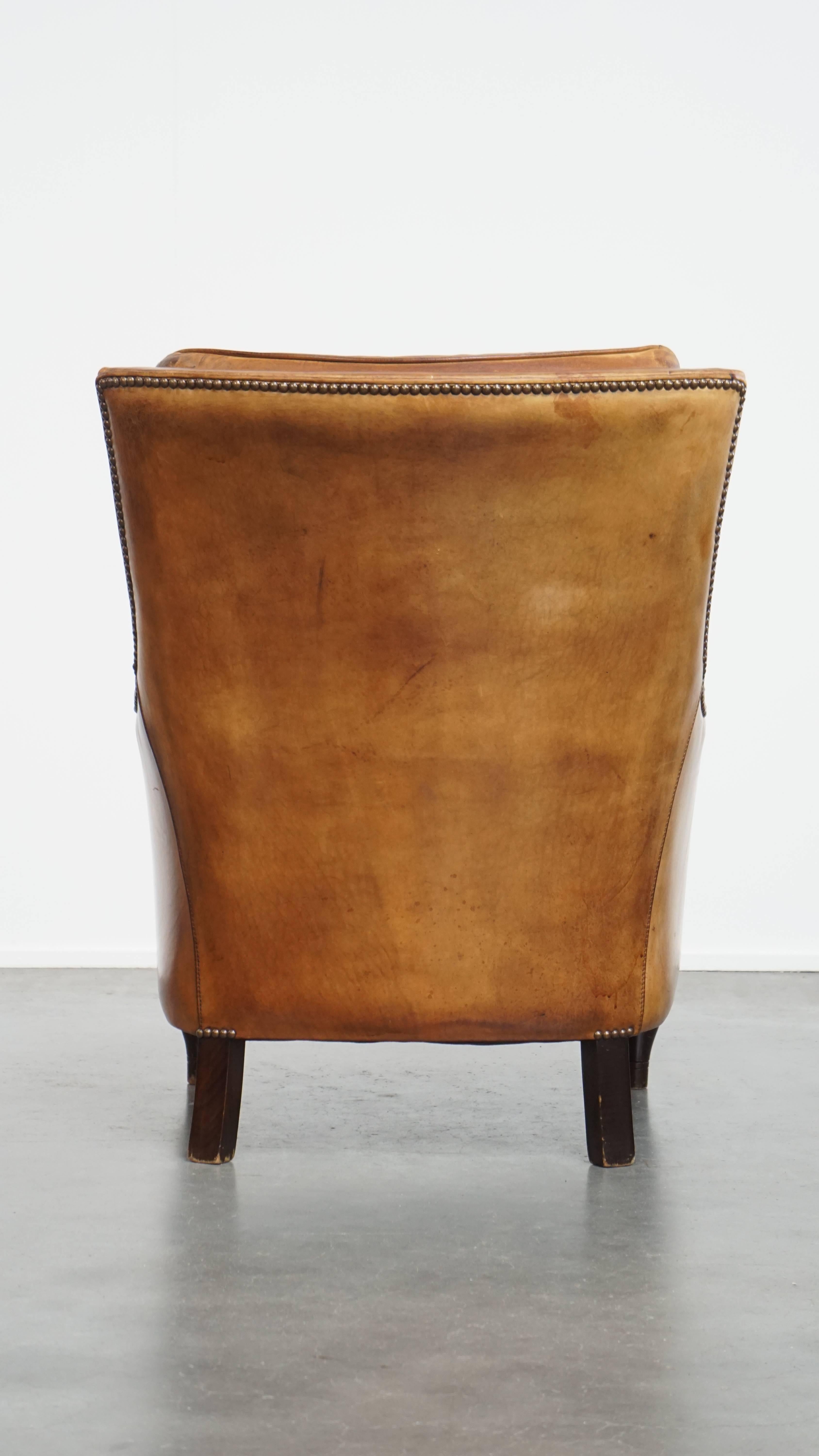 Fait main Fauteuil vintage en cuir de mouton en vente