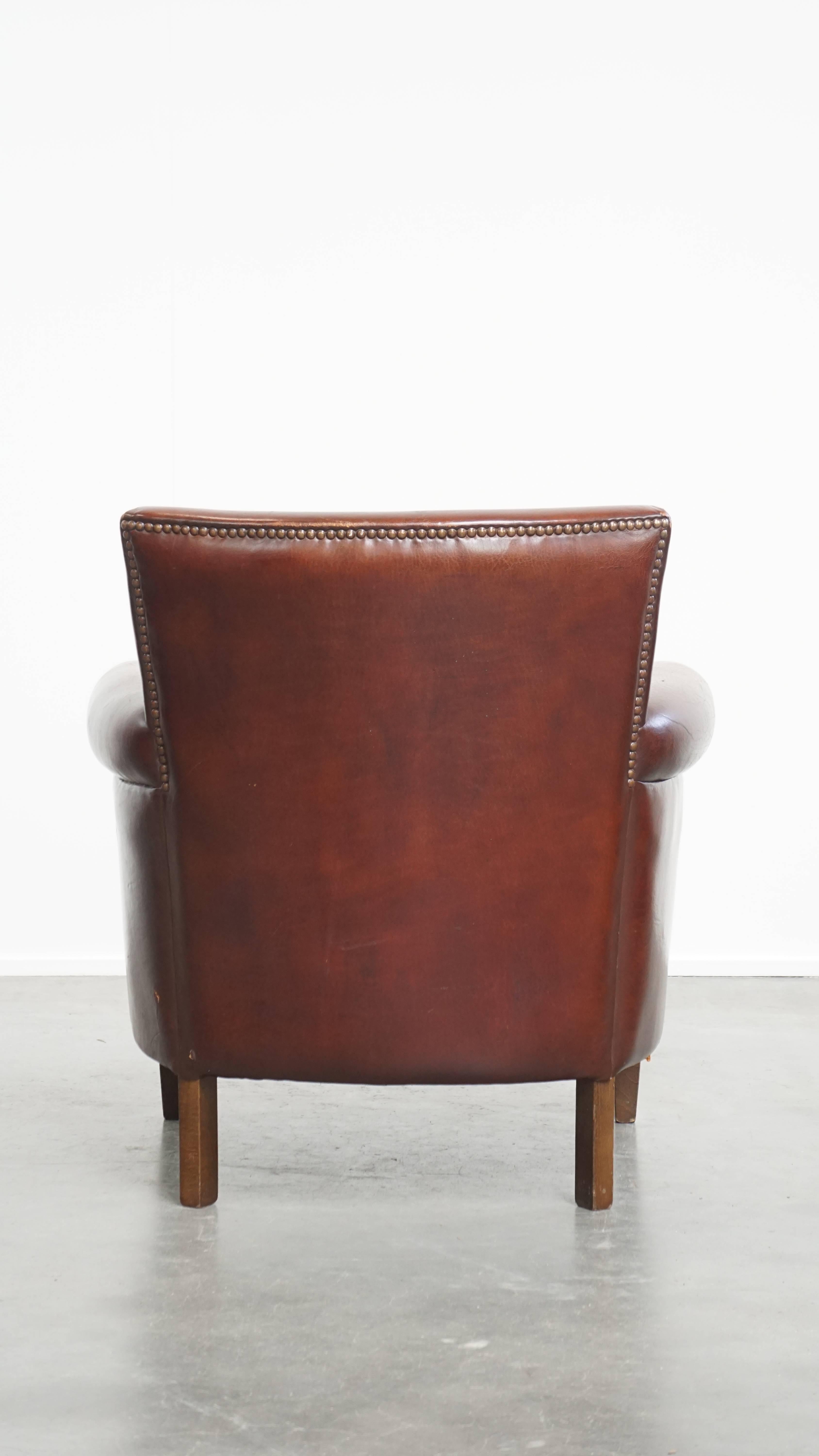 Fait main Fauteuil vintage en cuir de mouton en vente