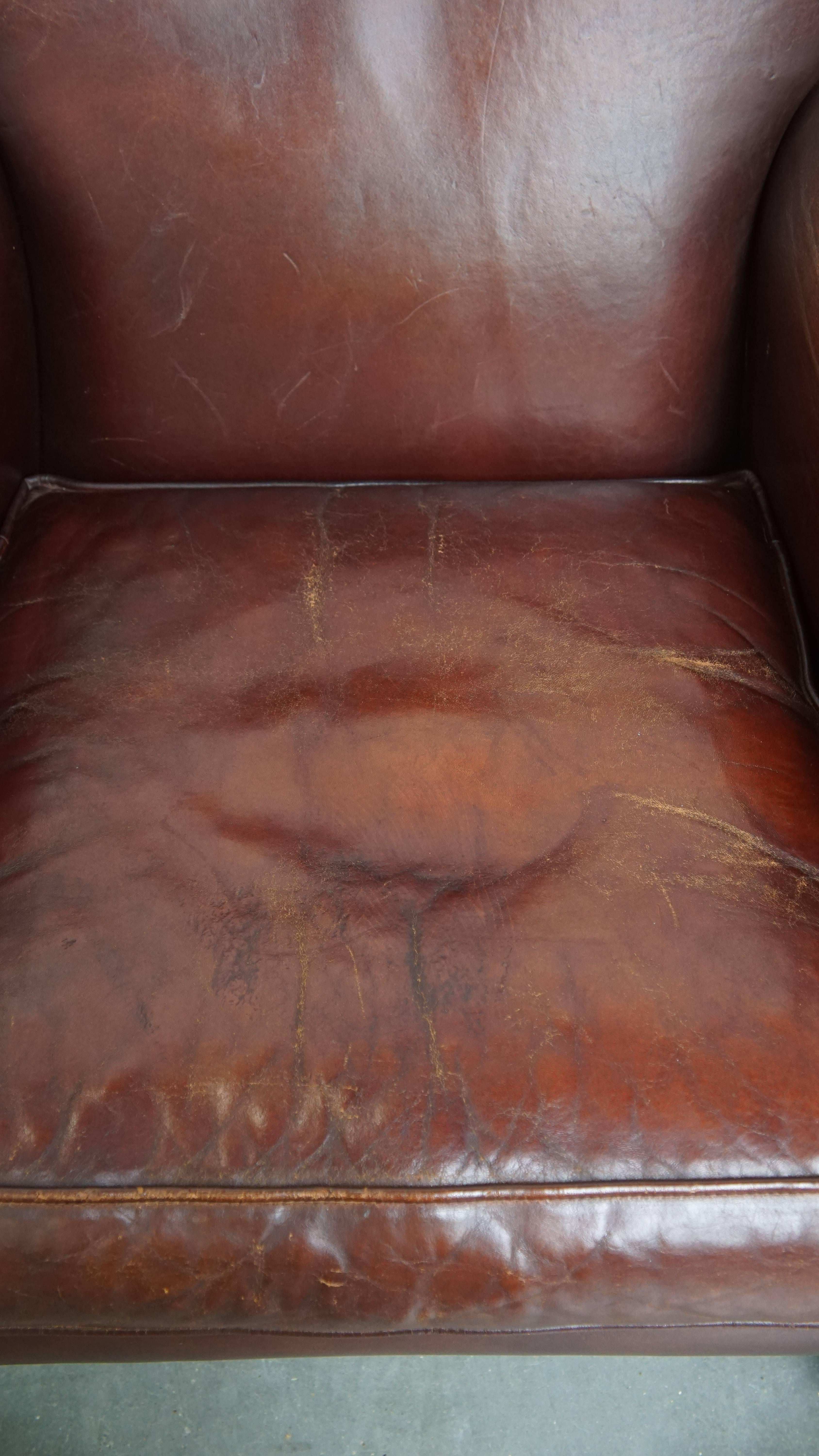 XXIe siècle et contemporain Fauteuil vintage en cuir de mouton en vente