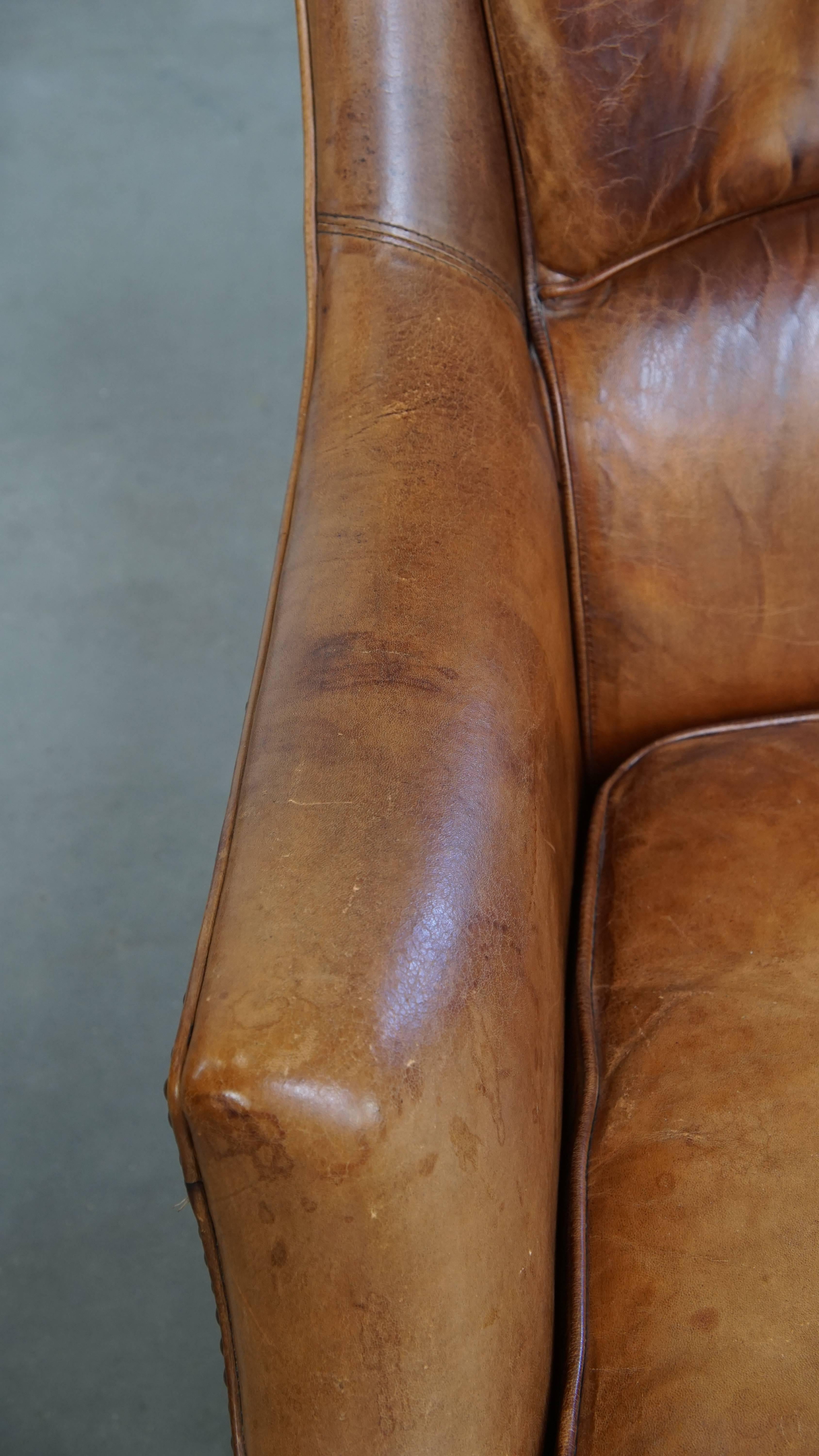 Cuir Fauteuil vintage en cuir de mouton en vente