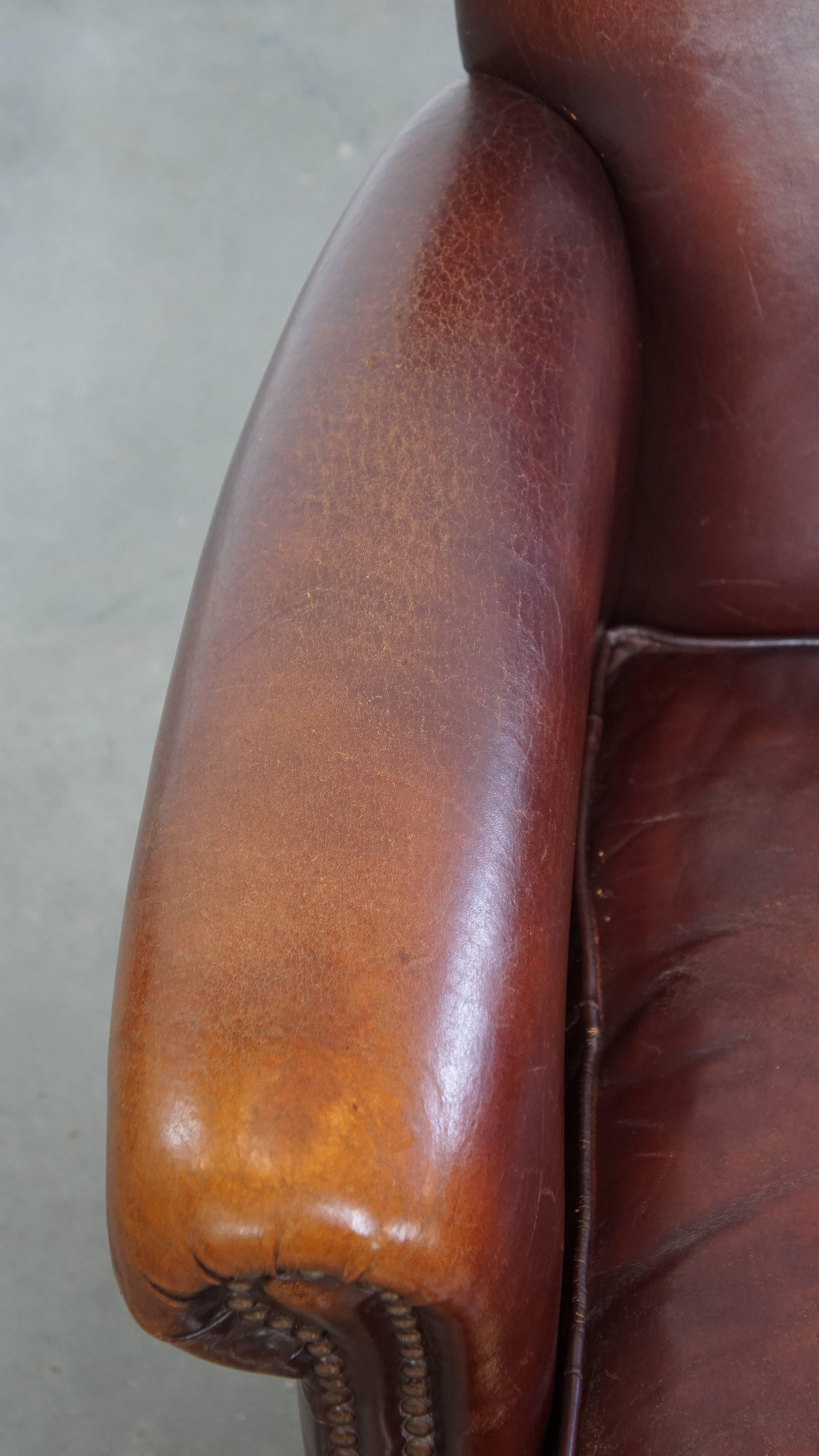 Cuir Fauteuil vintage en cuir de mouton en vente