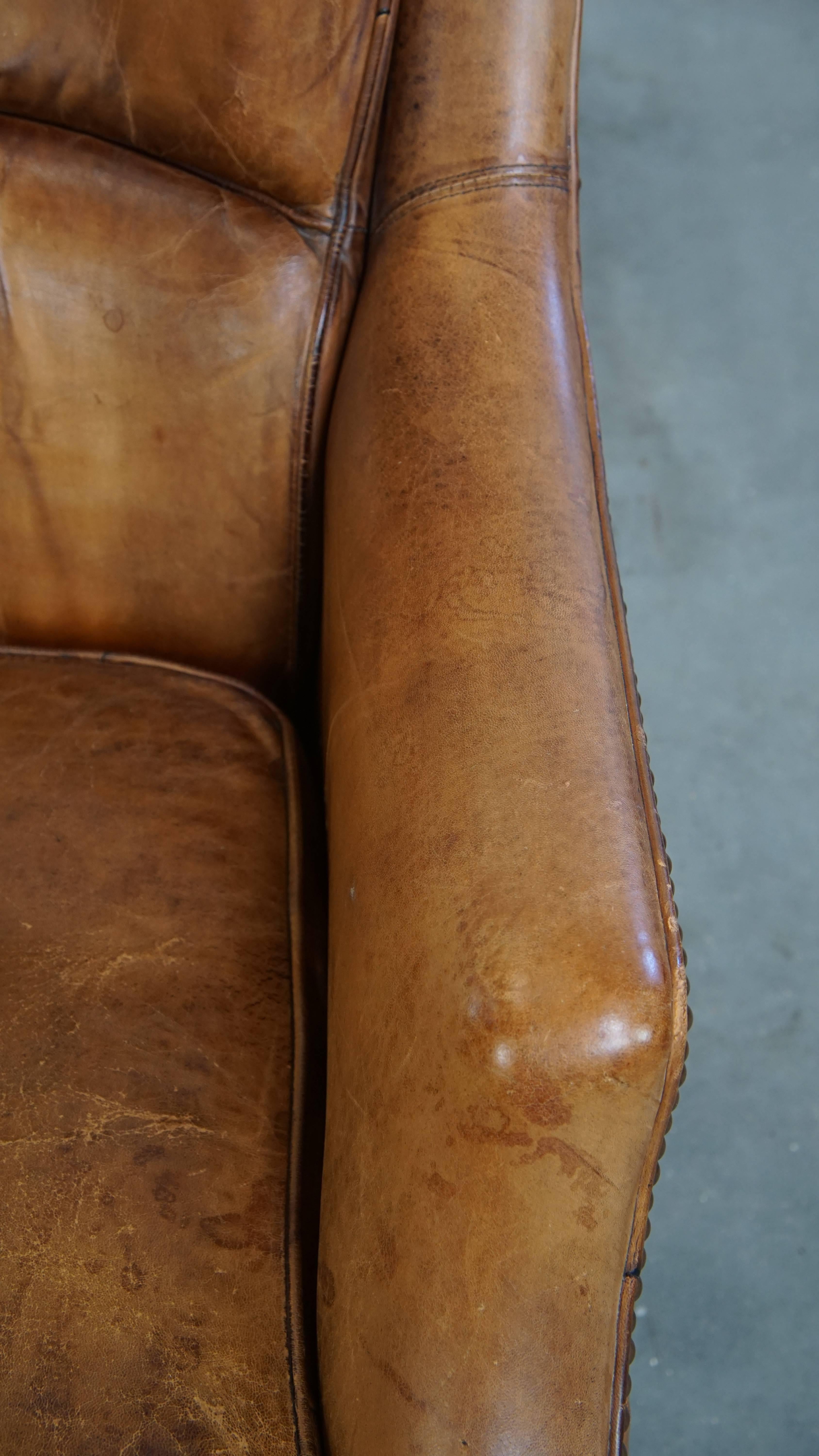 Fauteuil vintage en cuir de mouton en vente 1