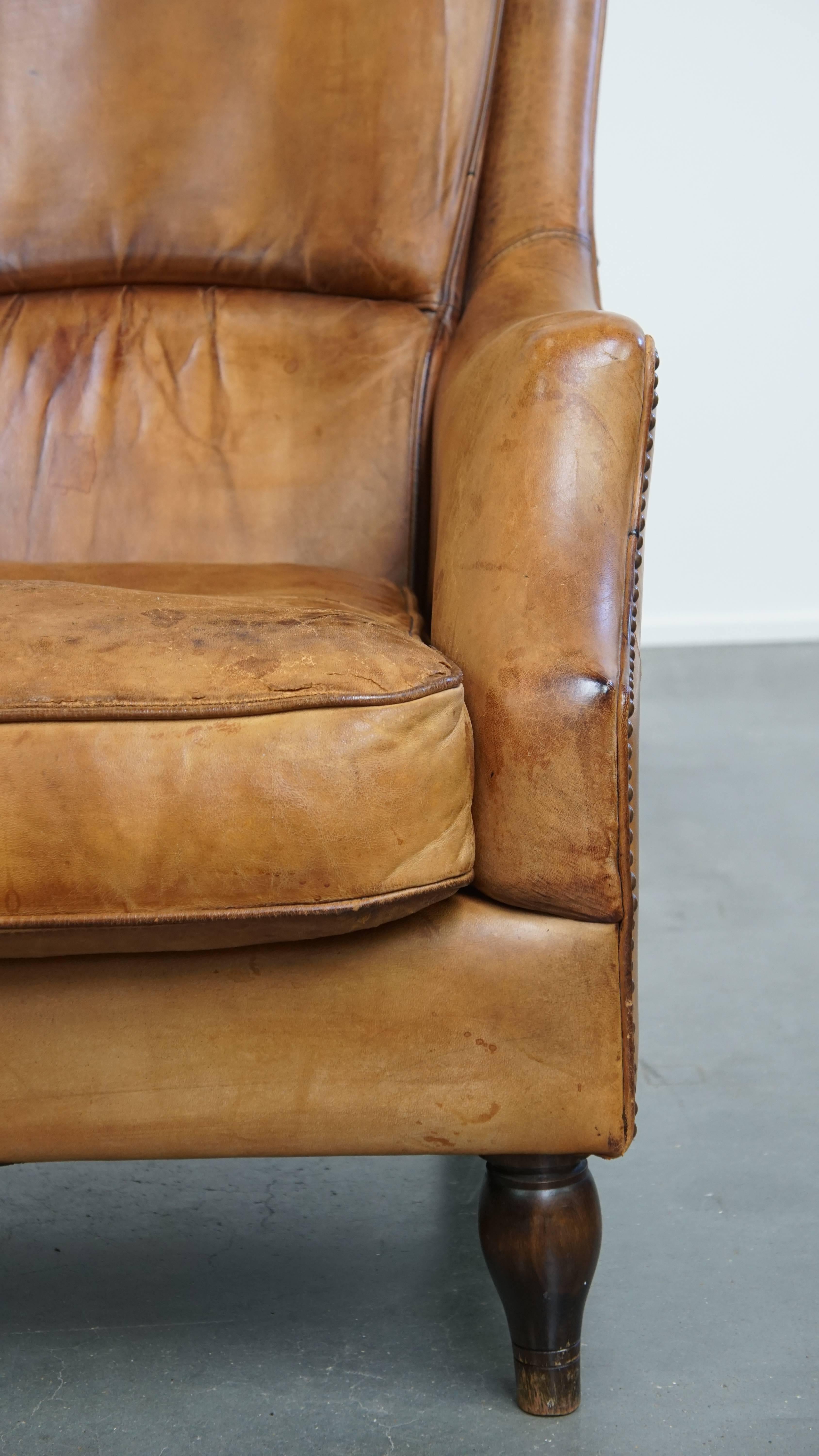 Fauteuil vintage en cuir de mouton en vente 2