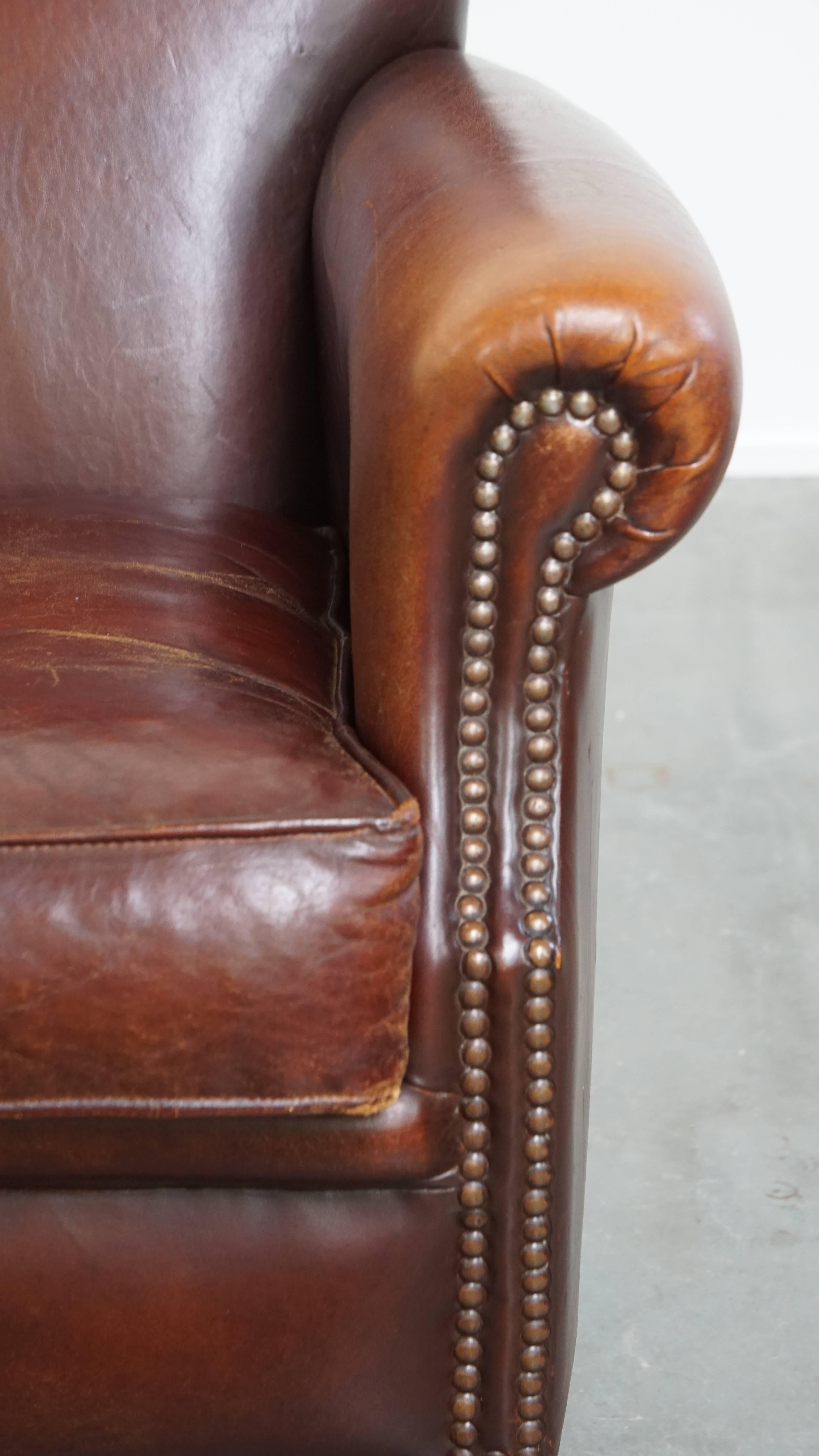 Fauteuil vintage en cuir de mouton en vente 2