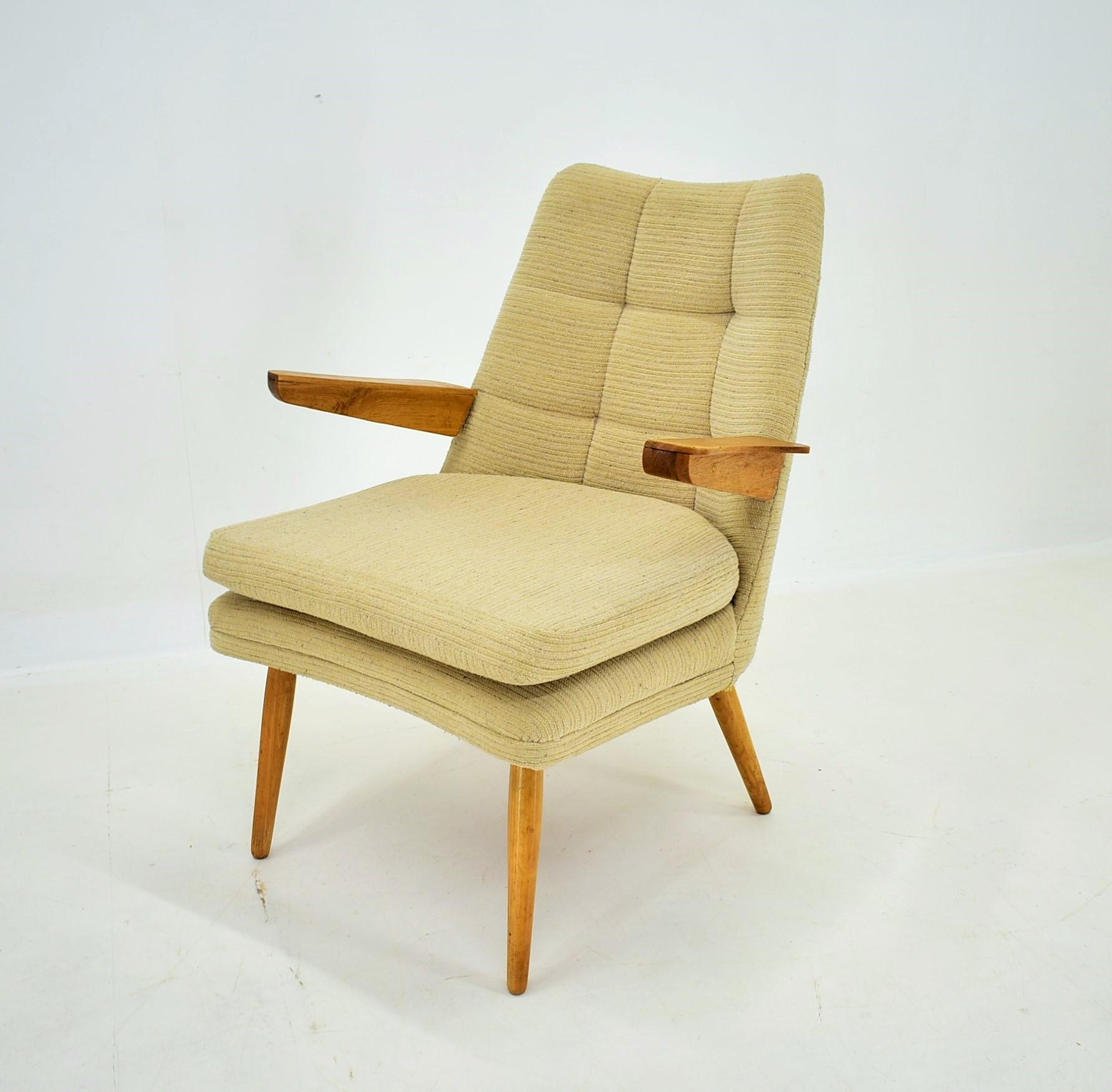 Mid-Century Modern Vintage Armchair or Lounge Chair, Czechoslovakia, 1950s For Sale