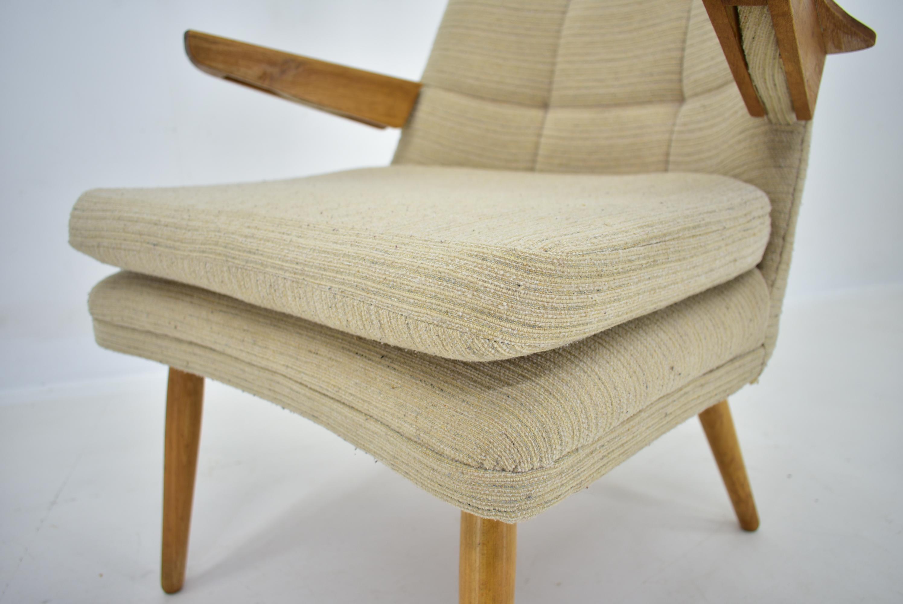 Fabric Vintage Armchair or Lounge Chair, Czechoslovakia, 1950s For Sale