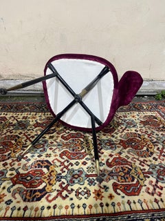 Fauteuil vintage en velours rouge Italie 1950