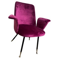 Vintage armchair red velvet Italy 1950