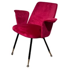 Vintage armchair red velvet Italy 1950