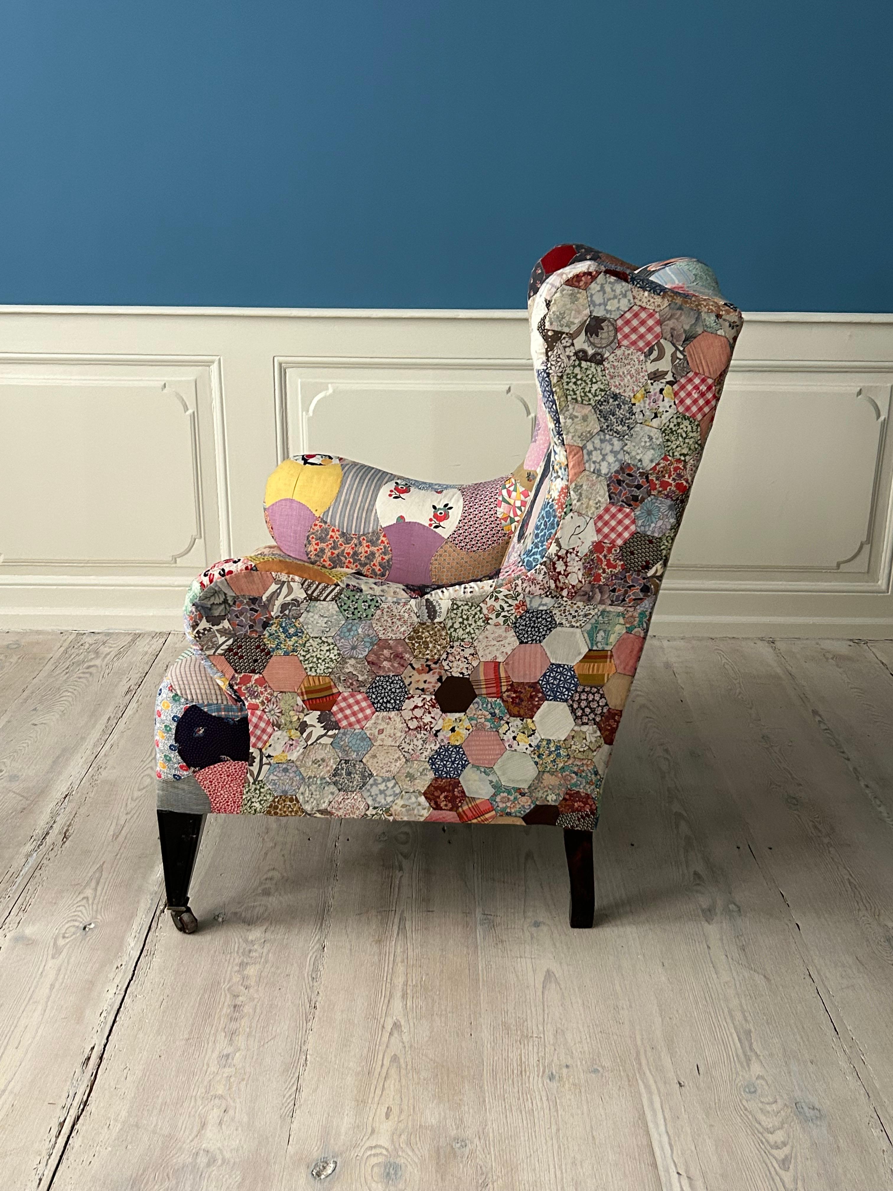 French Vintage Armchair with Multicoloured Patchwork Upholstery, England, 20th Century