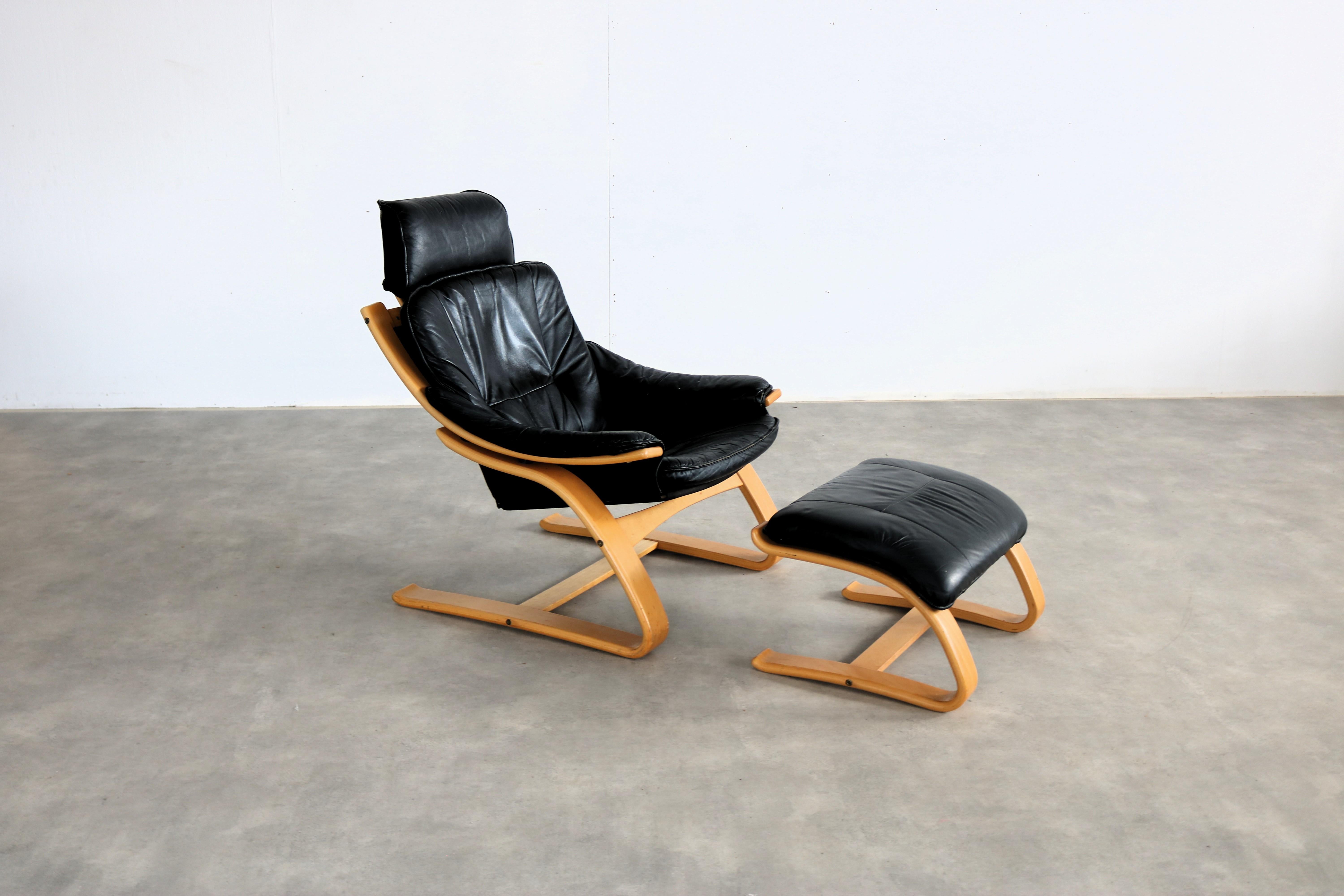 Sillón vintage con otomana  butaca  1970s  Sueco en Bueno estado para la venta en Lemmer, NL
