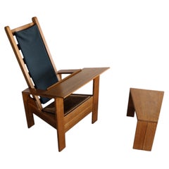 Wim Mulder Vintage Sessel & Beistelltisch, Eiche & Rattan, 1980er