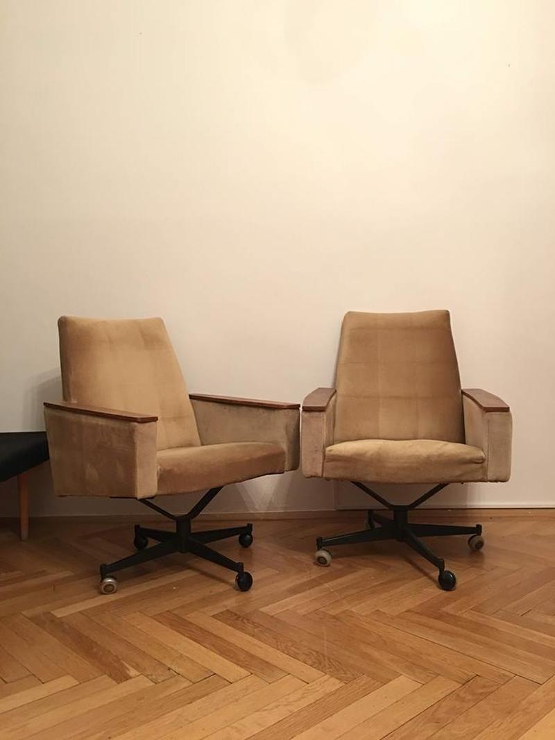 Armchairs made in Czechoslovakia in 1960s.
2 pieces.
Measures: H 92 cm x W 65 cm x D 73 cm.