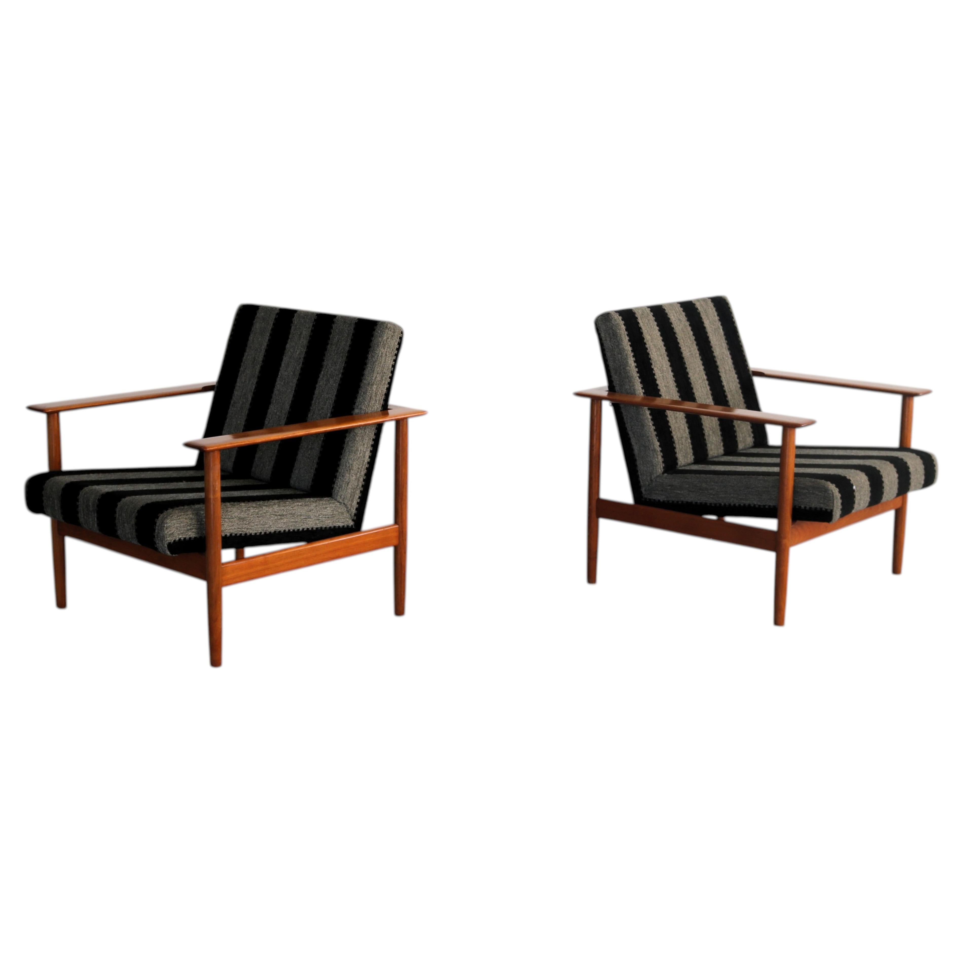 Fauteuils vintage danois, teck et tissu, années 1960, bon état