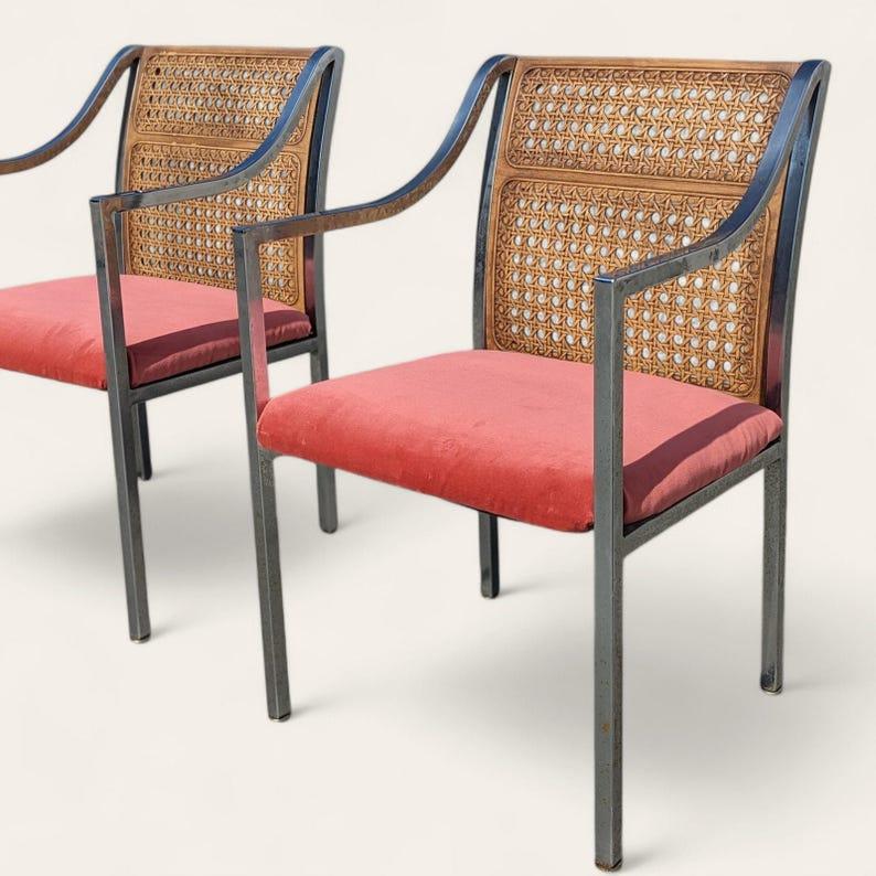 Poltrone vintage, cromo, rattan, schienale a canne, metà secolo, MCM, cucina, sala da pranzo in vendita 3