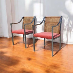 Vintage Armchairs, Chrome, Rattan, Cane Back, Mid Century, MCM, Kitchen, Dining