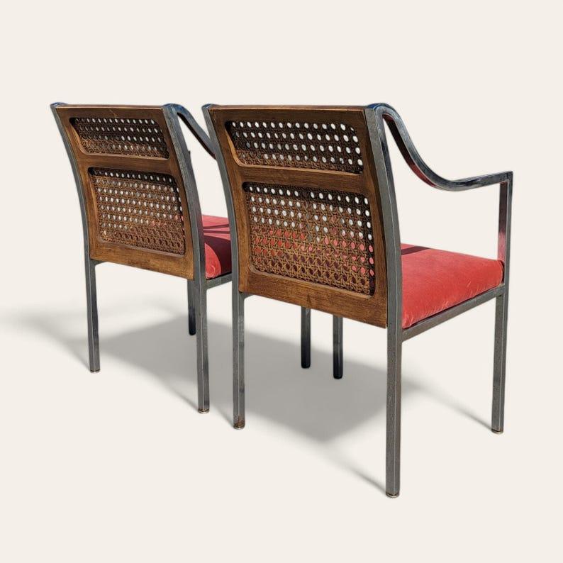 Poltrone vintage, cromo, rattan, schienale a canne, metà secolo, MCM, cucina, sala da pranzo in vendita 1