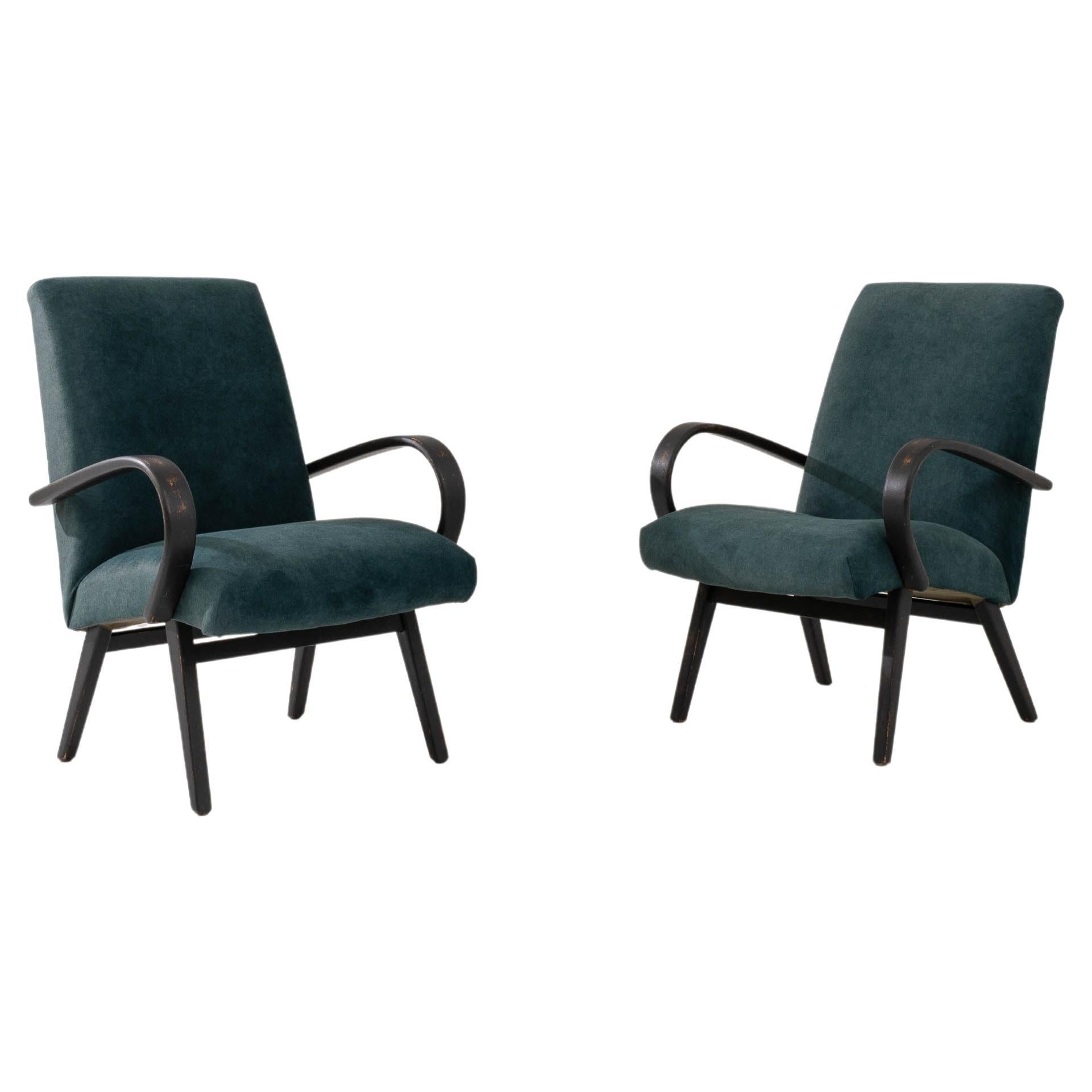 Vintage Armchairs Designed by J. Halabala, A Pair For Sale