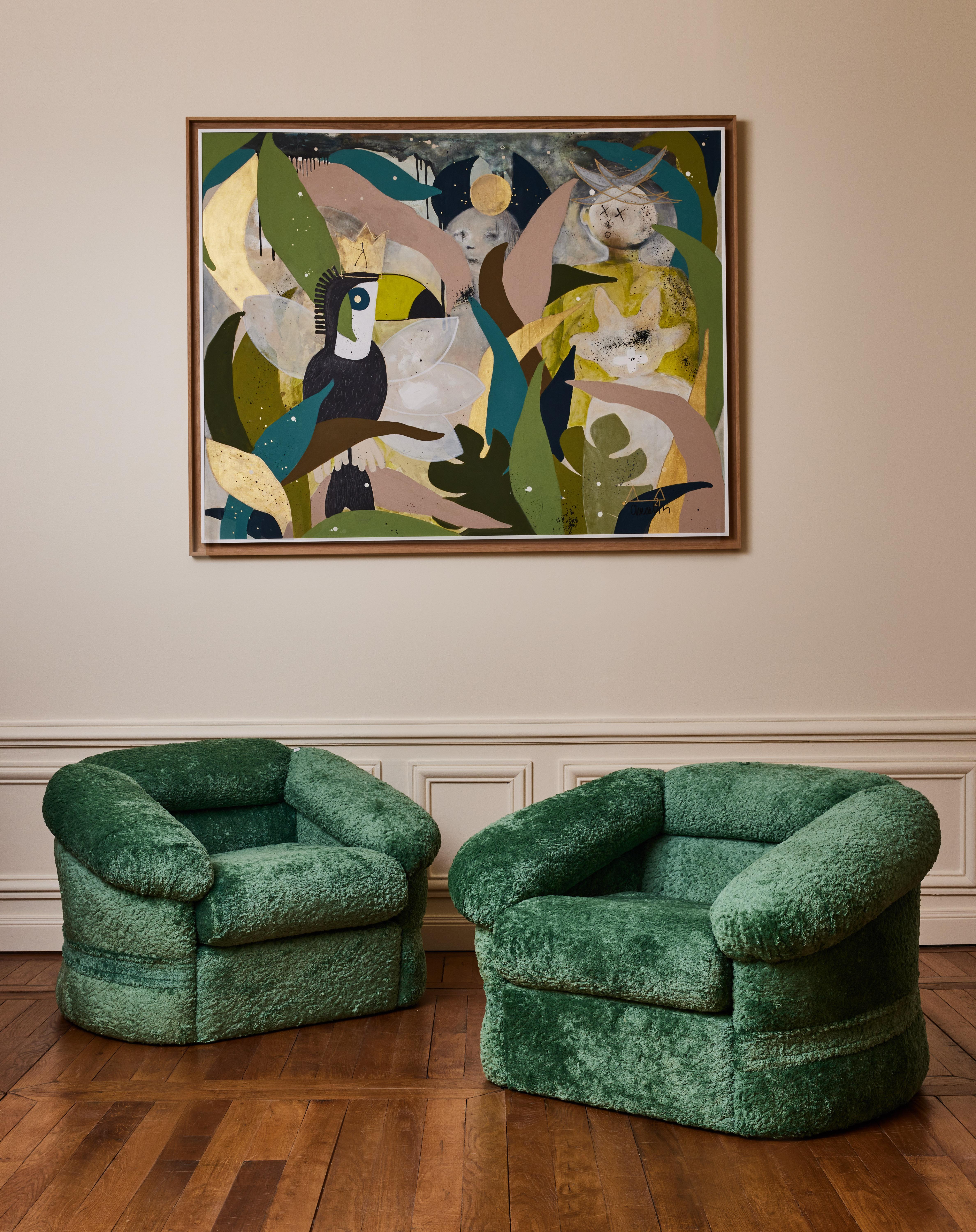Pair of vintage armchairs entirely restored and reupholstered with a fabric by Loro Piana.
italy, 1970s.