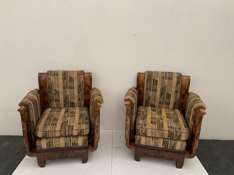 Italian Vintage Armchairs in Walnut Burl by Franco Albini, 1930s, Set of 2 For Sale