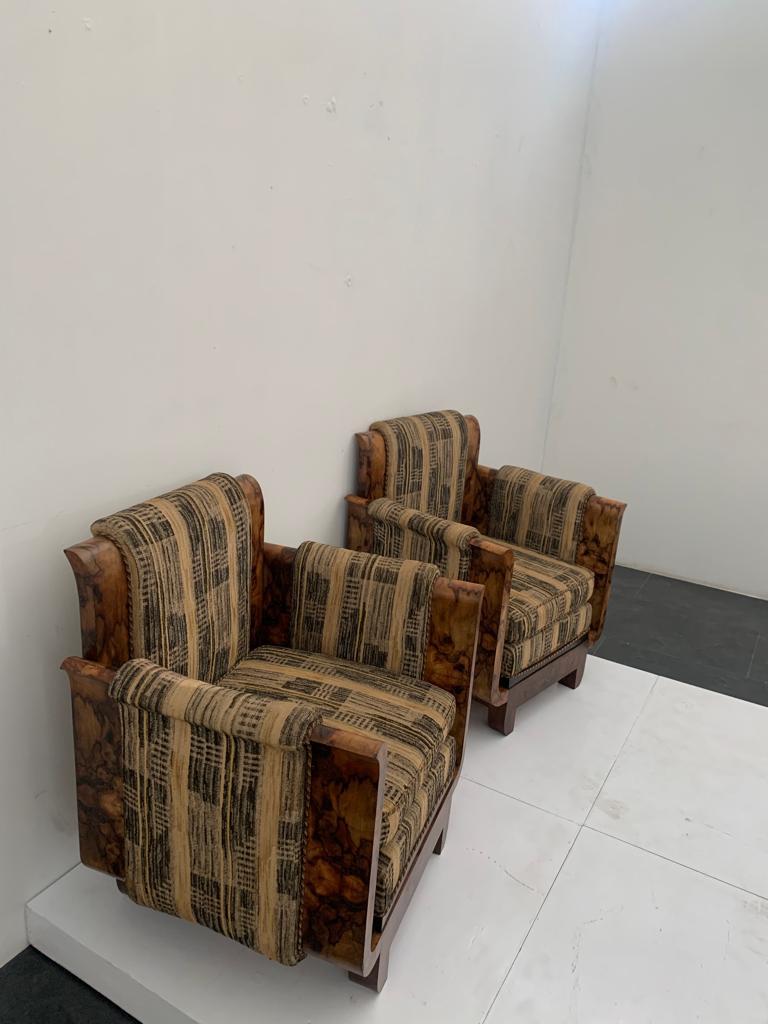 Vintage Armchairs in Walnut Burl by Franco Albini, 1930s, Set of 2 In Good Condition For Sale In Montelabbate, PU