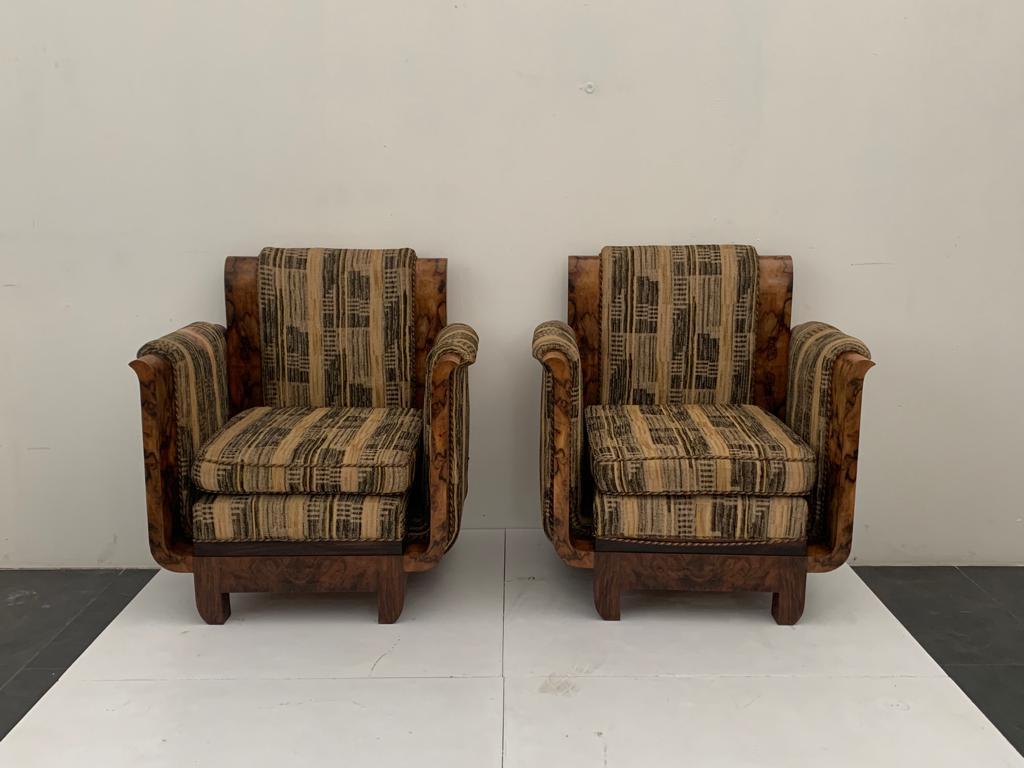 Mid-20th Century Vintage Armchairs in Walnut Burl by Franco Albini, 1930s, Set of 2 For Sale