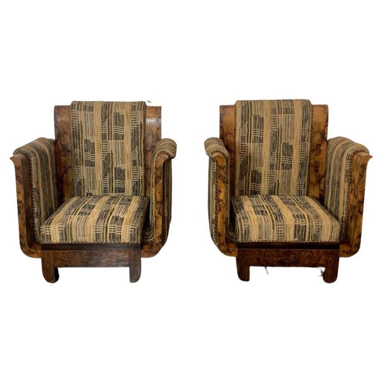 Vintage Armchairs in Walnut Burl by Franco Albini, 1930s, Set of 2 For Sale